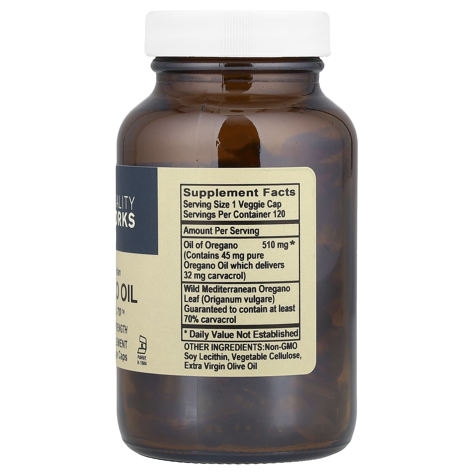 Vitality Works, Oregano Oil, Carvacrol 70™, 510 mg, 120 Liquid Veggie Caps