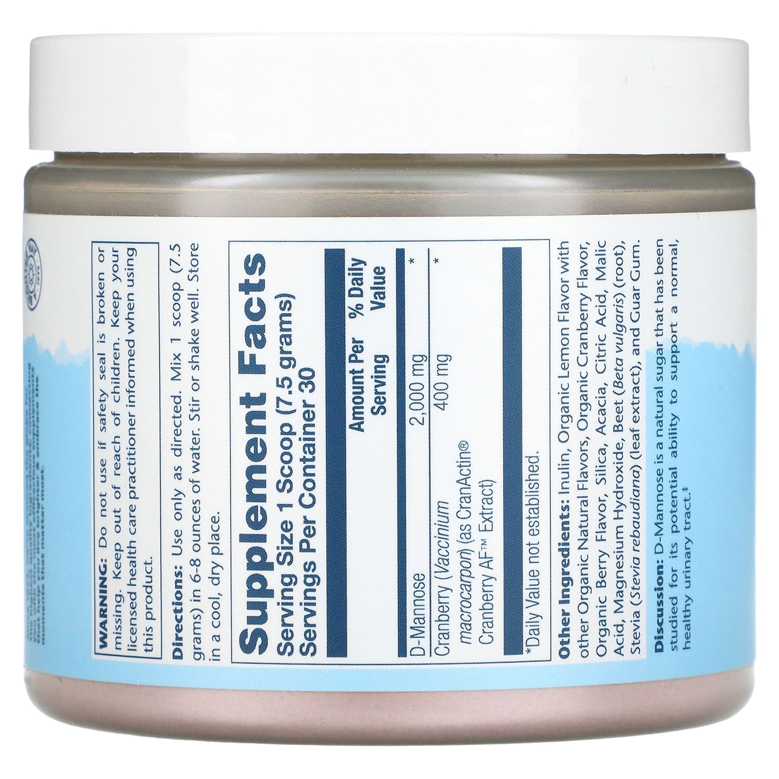 Solaray, D-Mannose with CranActin Powder, 2,000 mg, 8 oz (226 g) - Image 2