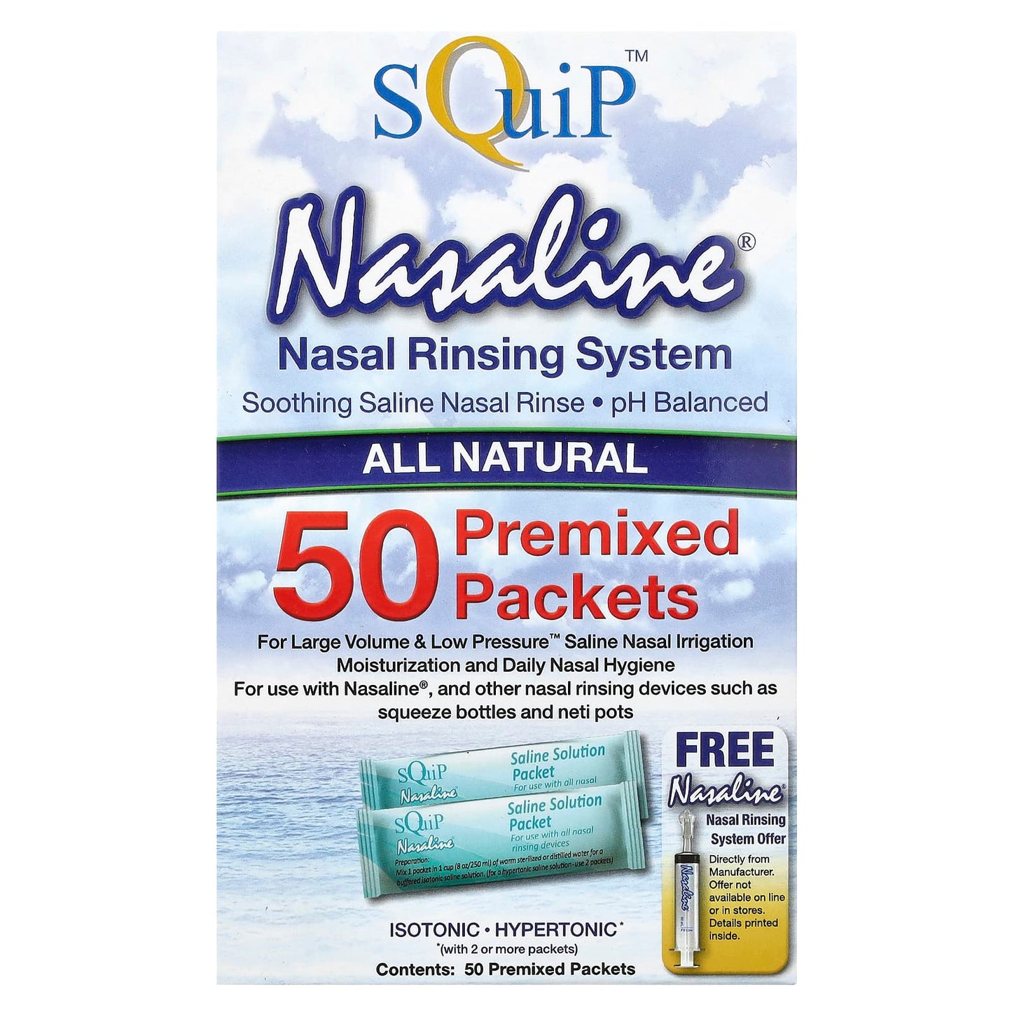 Squip, Nasaline®, Nasal Rinsing System, 50 Premixed Packets - Image 1