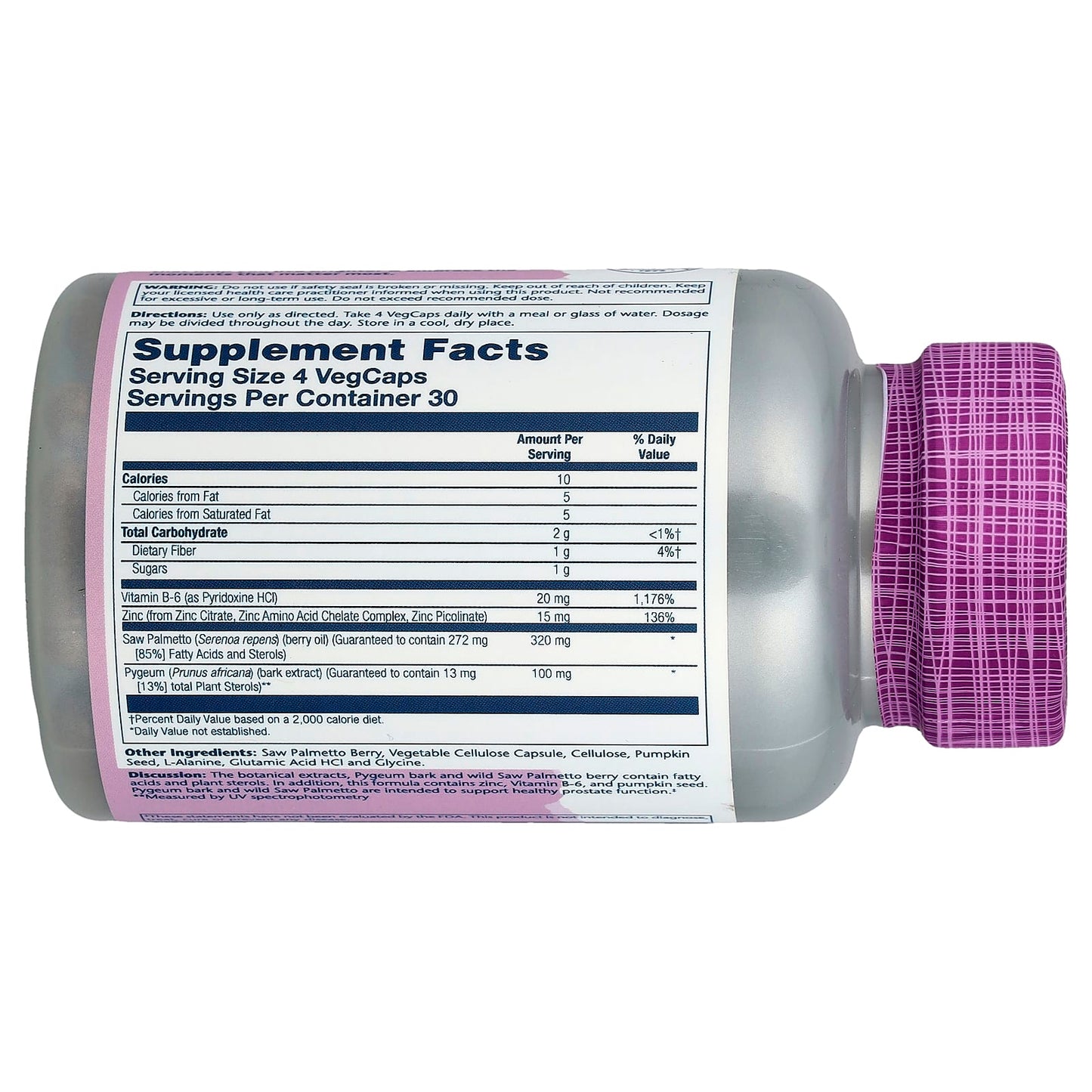 Solaray, Vital Extracts, Saw Palmetto & Pygeum with Zinc, 120 VegCaps - Image 2
