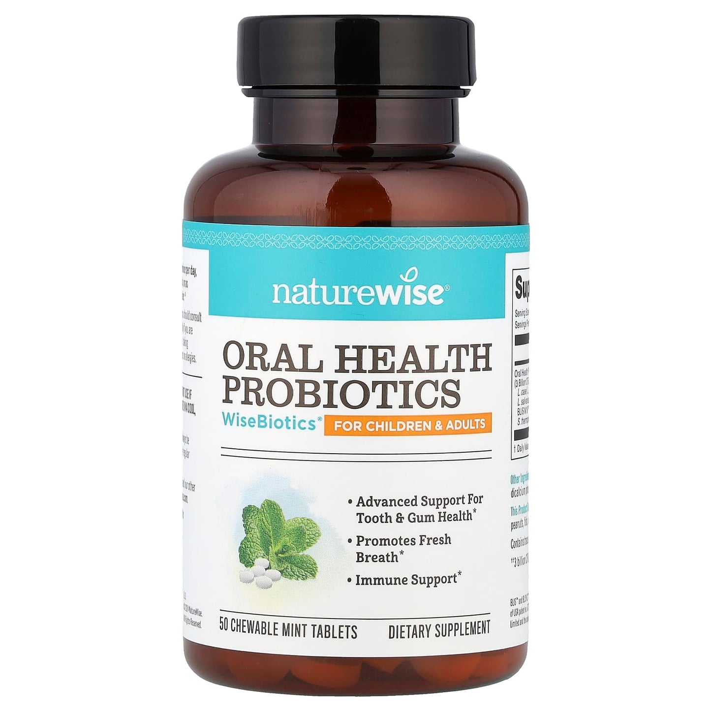 NatureWise, Oral Health Probiotics, For Children & Adults, Mint, 50 Chewable Tablets - Image 1