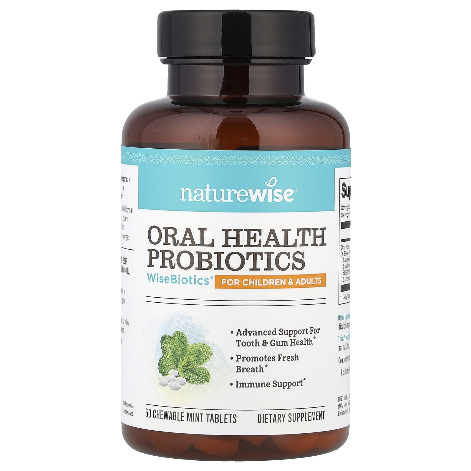 NatureWise, Oral Health Probiotics, For Children & Adults, Mint, 50 Chewable Tablets - Image 1