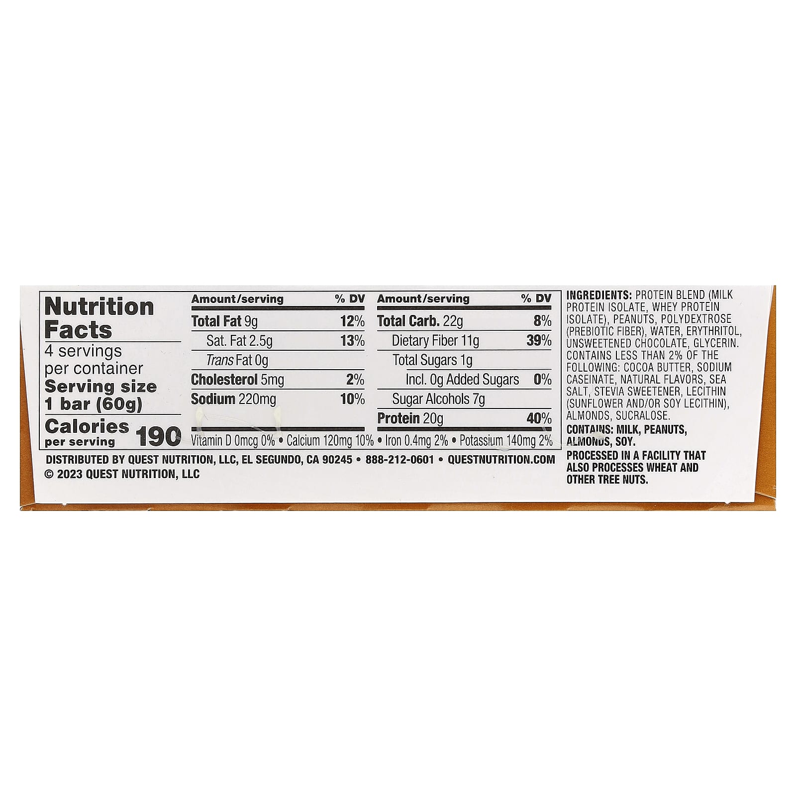 Quest Nutrition, Protein Bar, Chocolate Peanut Butter, 4 Bars, 2.12 oz (60 g) Each - Image 2