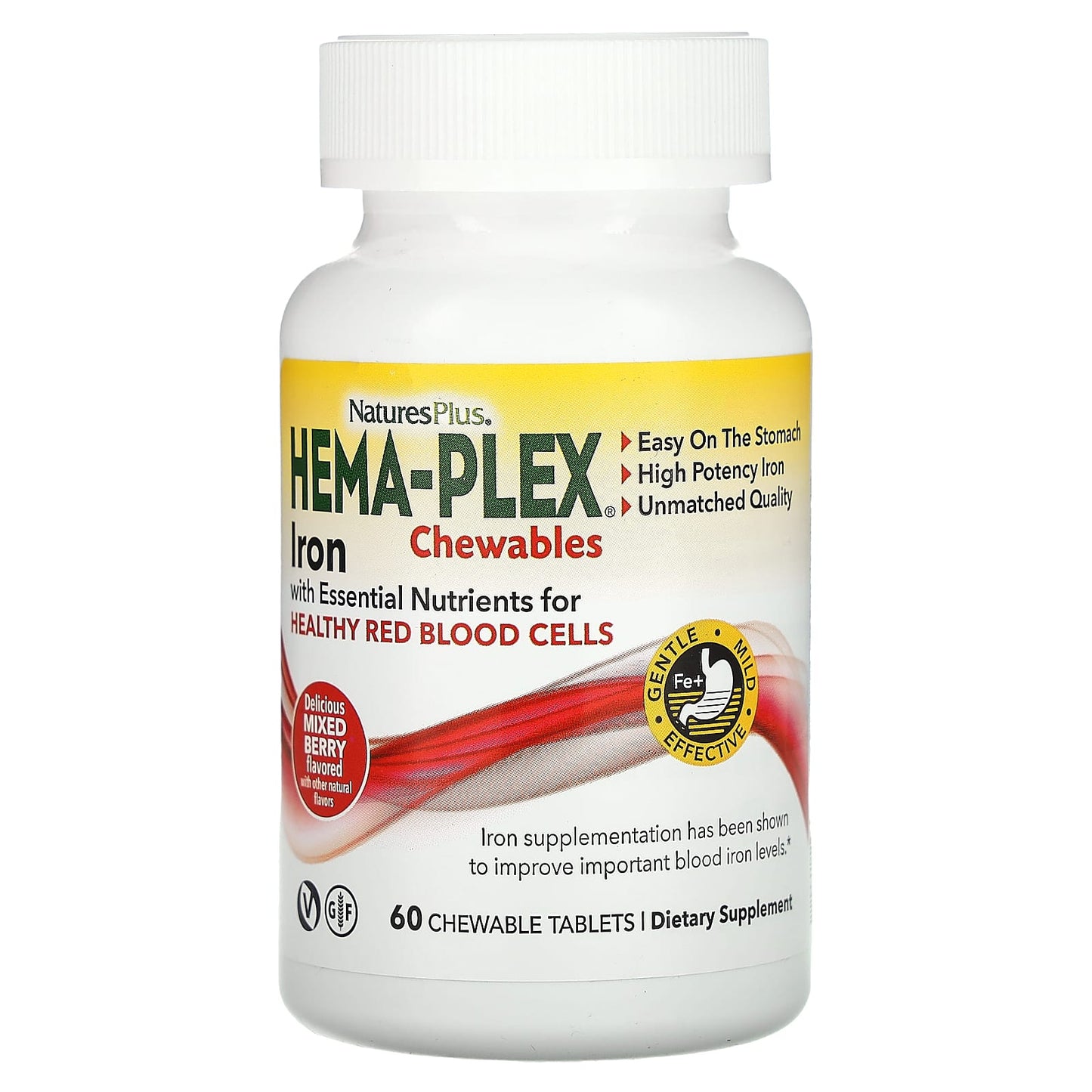 NaturesPlus, Hema-Plex Iron Chewables, Mixed Berry, 60 Chewable Tablets - Image 1