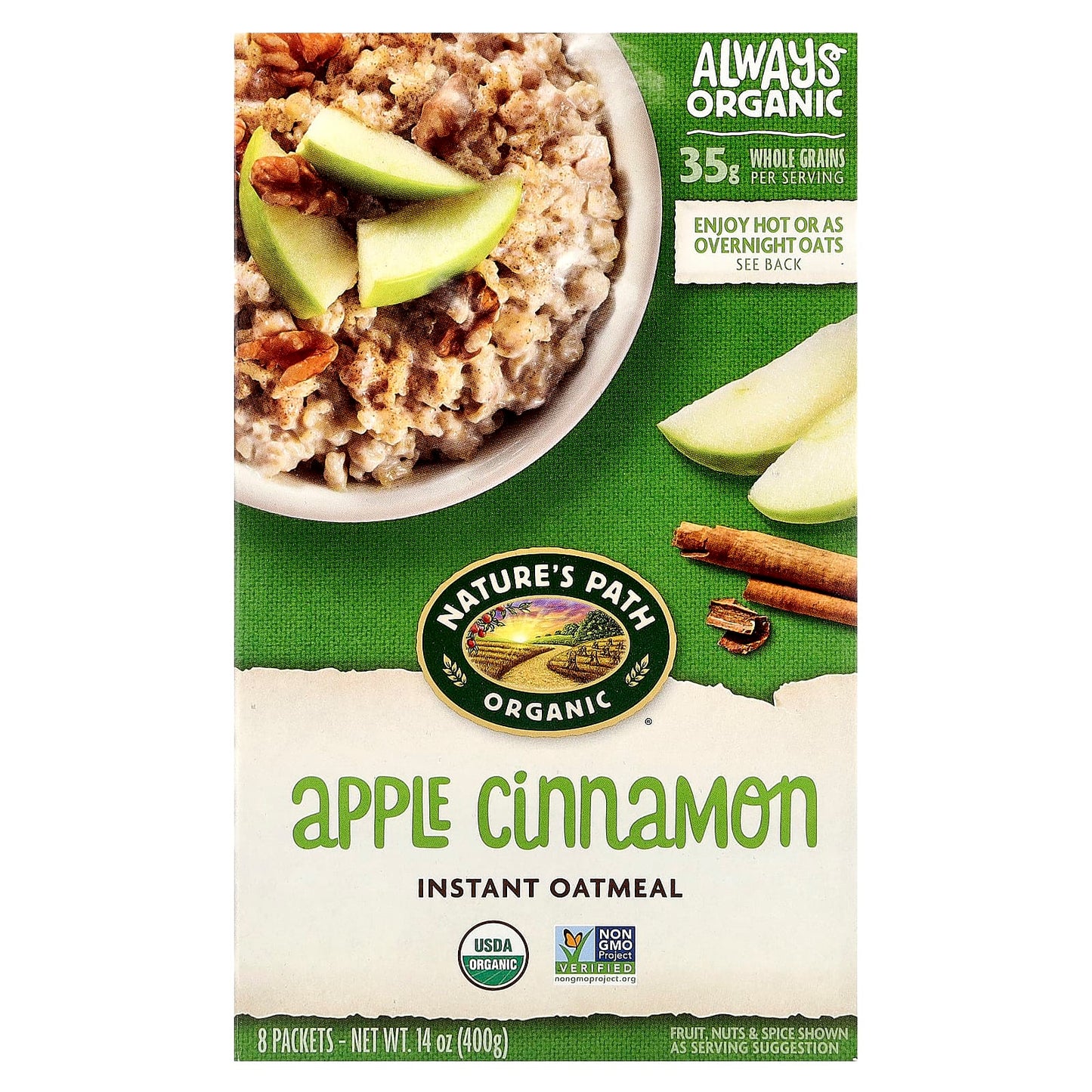 Nature's Path, Organic Instant Oatmeal, Apple Cinnamon, 8 Packets, 14 oz (400 g) - Image 1