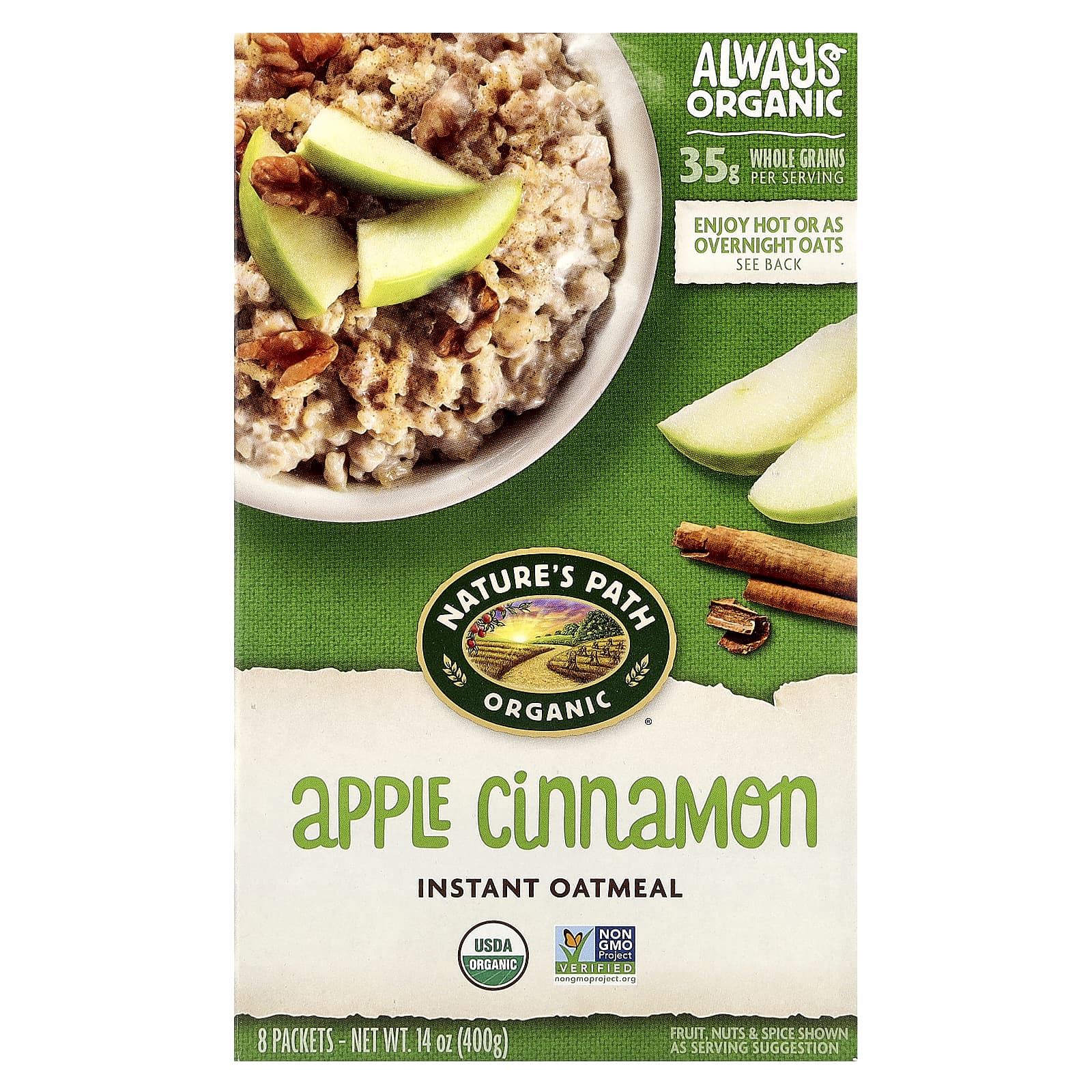 Nature's Path, Organic Instant Oatmeal, Apple Cinnamon, 8 Packets, 14 oz (400 g) - Image 1