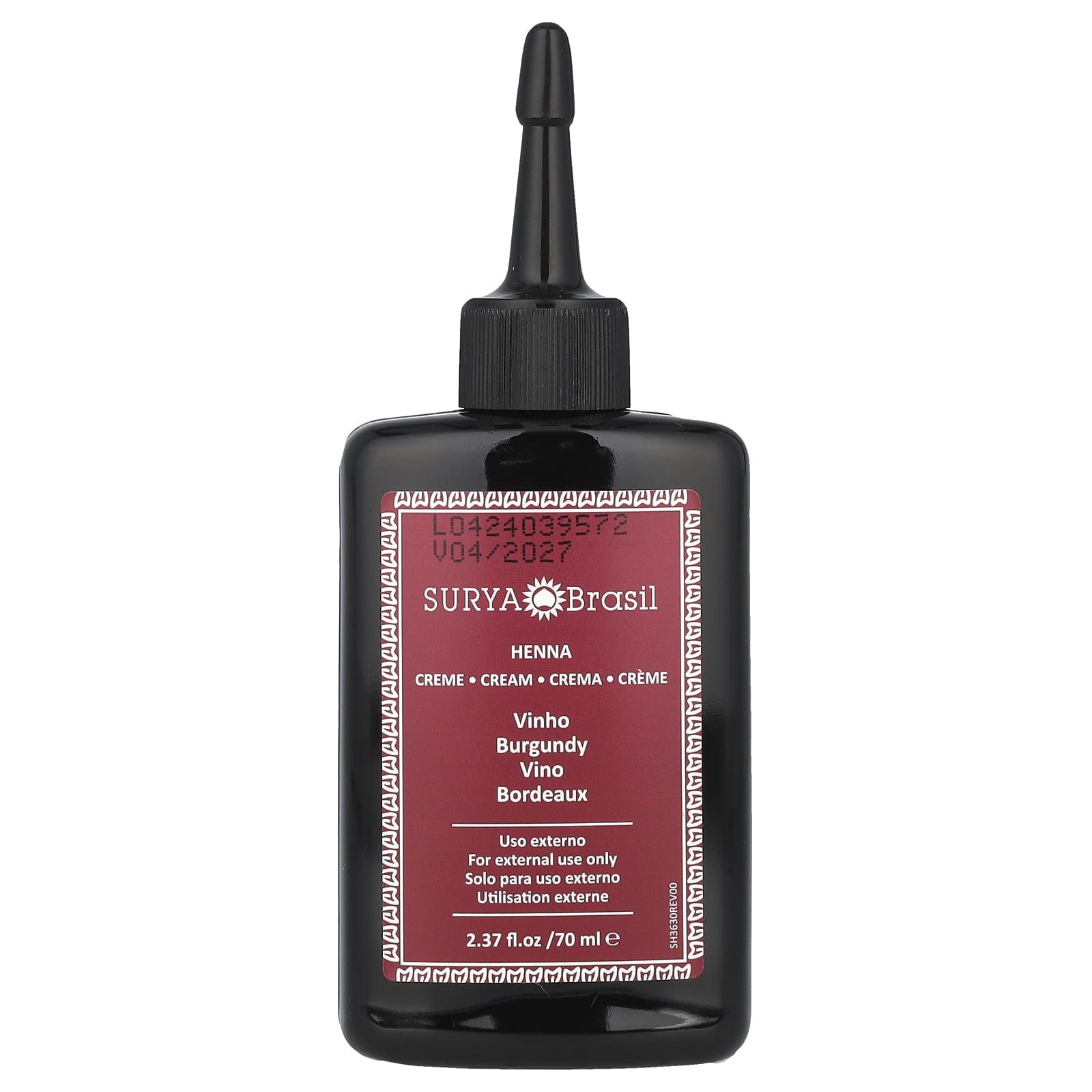 Surya Brasil, Henna Cream, Semi-Permanent Vegan Hair Dye for Gray Coverage and Toner for Bleached Hair, Burgundy, 2.37 fl oz (70 ml) - Image 1