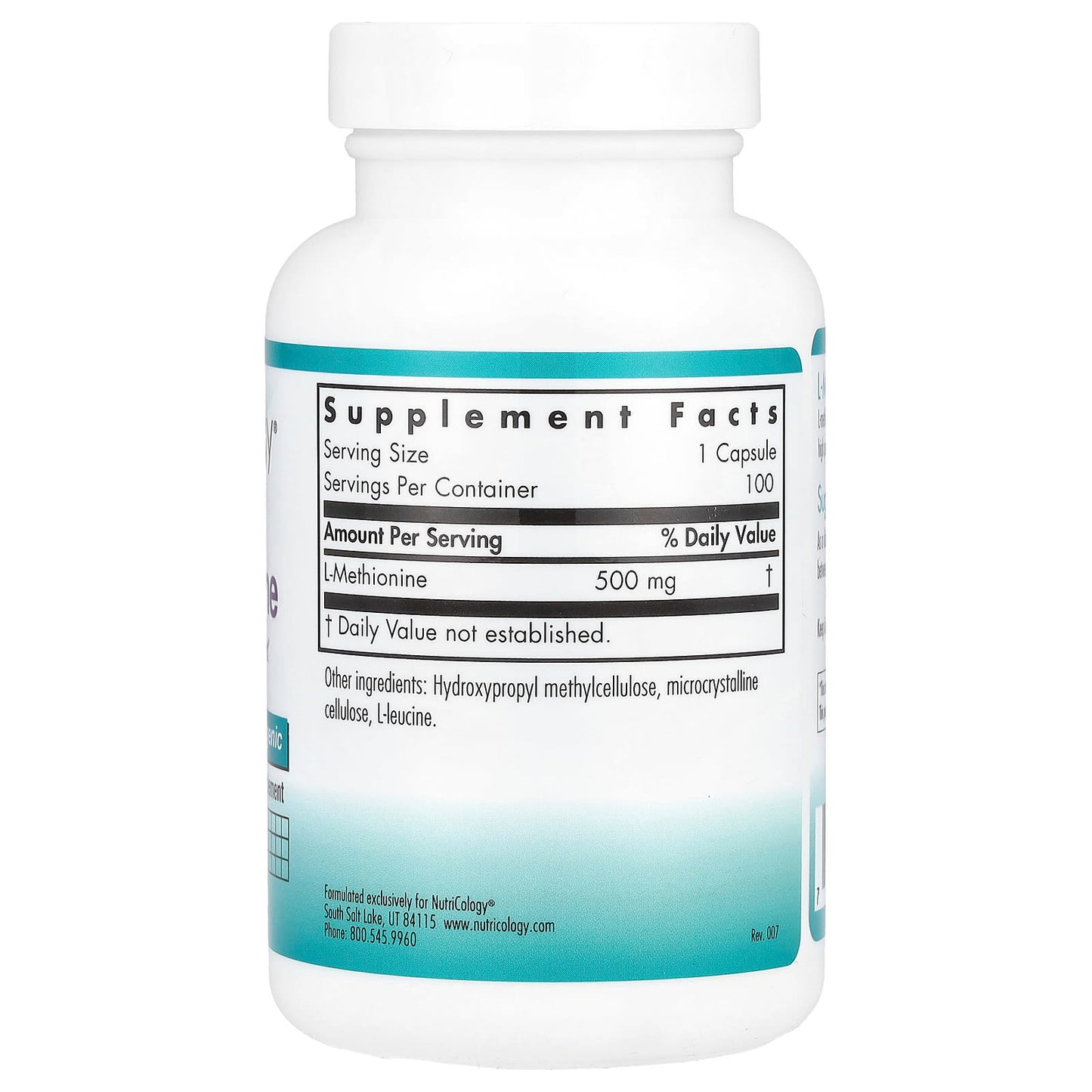 Nutricology, L-Methionine, 500 mg , 100 Vegetarian Capsules - Image 2