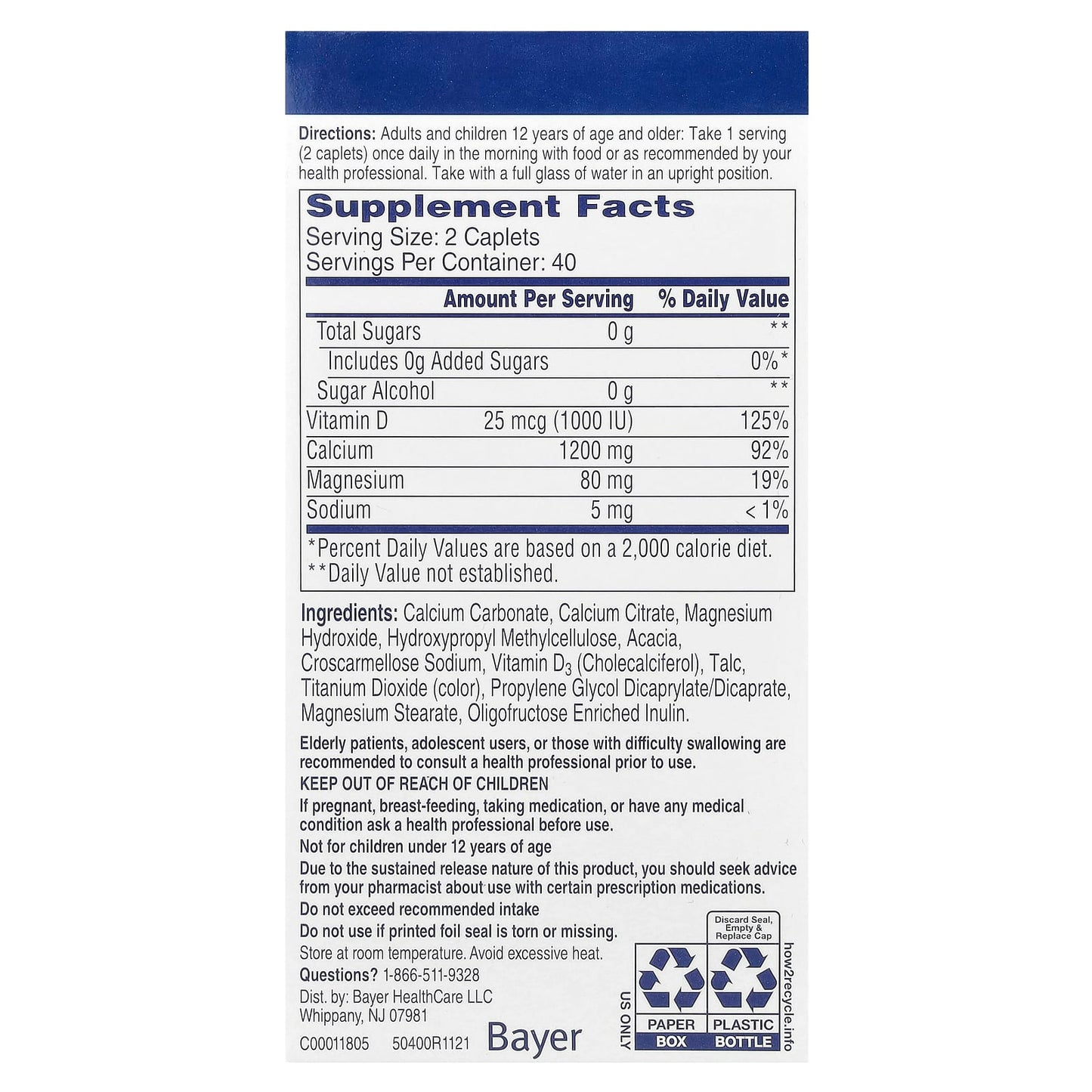 Citracal Calcium Supplement with D3, Slow Release, 1200mg, 80 Coated Tablets - Image 2