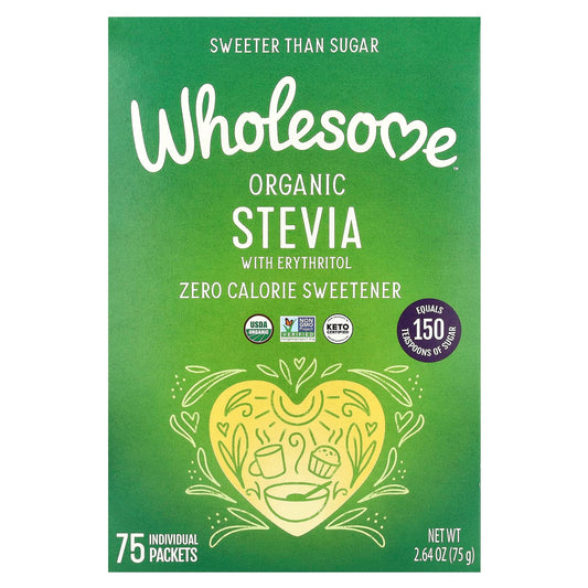 Wholesome Sweeteners, Organic Stevia With Erythritol, Zero Calorie Sweetener, 75 Individual Packets, 2.64 oz (75 g) - Image 1