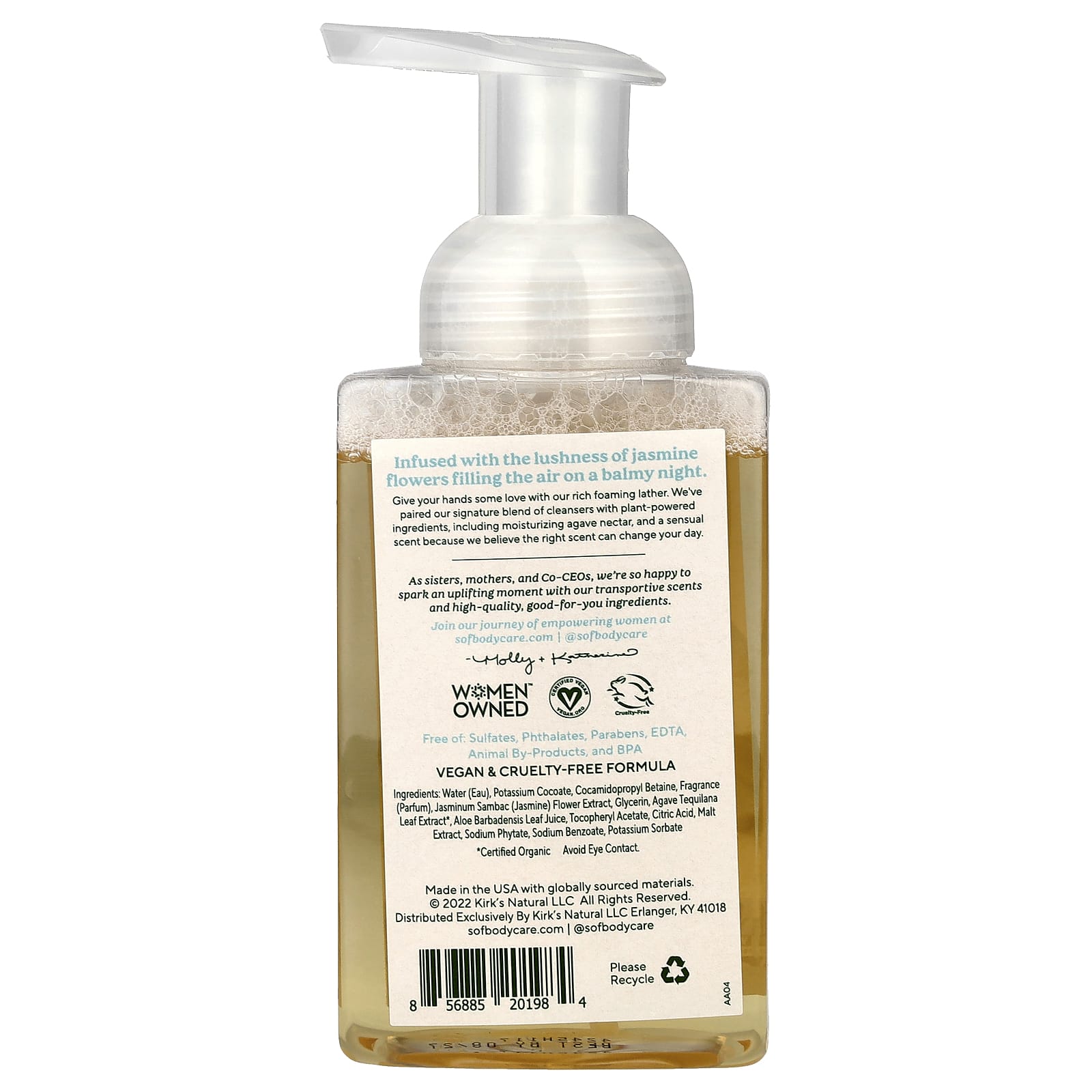 SoF, Hydrating Foaming Hand Wash with Agave Nectar, Blooming Jasmine, 8 fl oz (236 ml) - Image 2