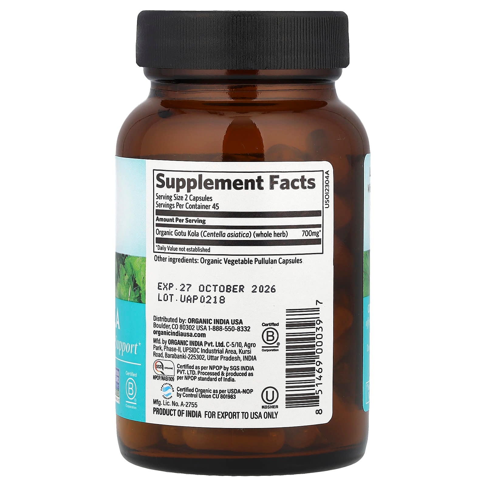 Organic India, Gotu Kola, 90 Vegetarian Caps (350 mg per Capsule) - Image 2