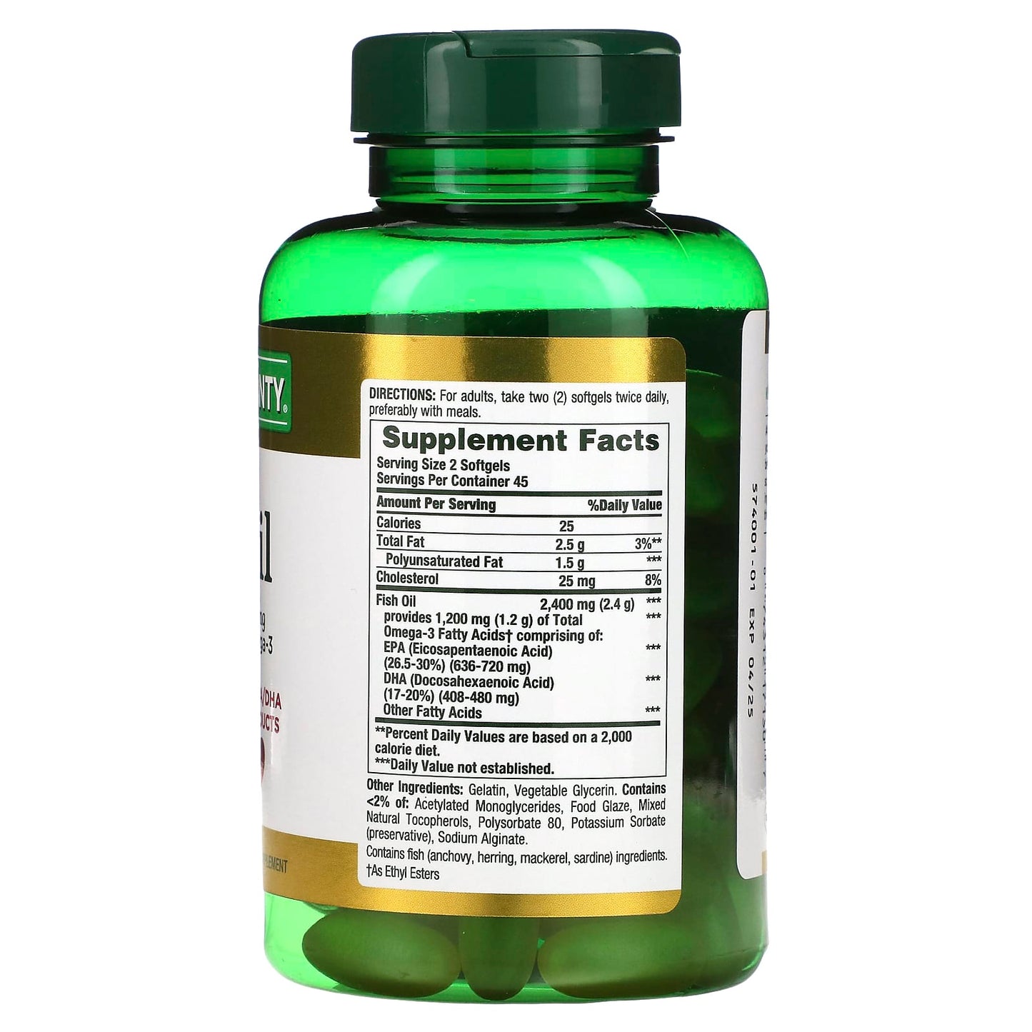 Nature's Bounty, Odorless Fish Oil, 90 Coated Softgels (1,200 mg per Softgel) - Image 2