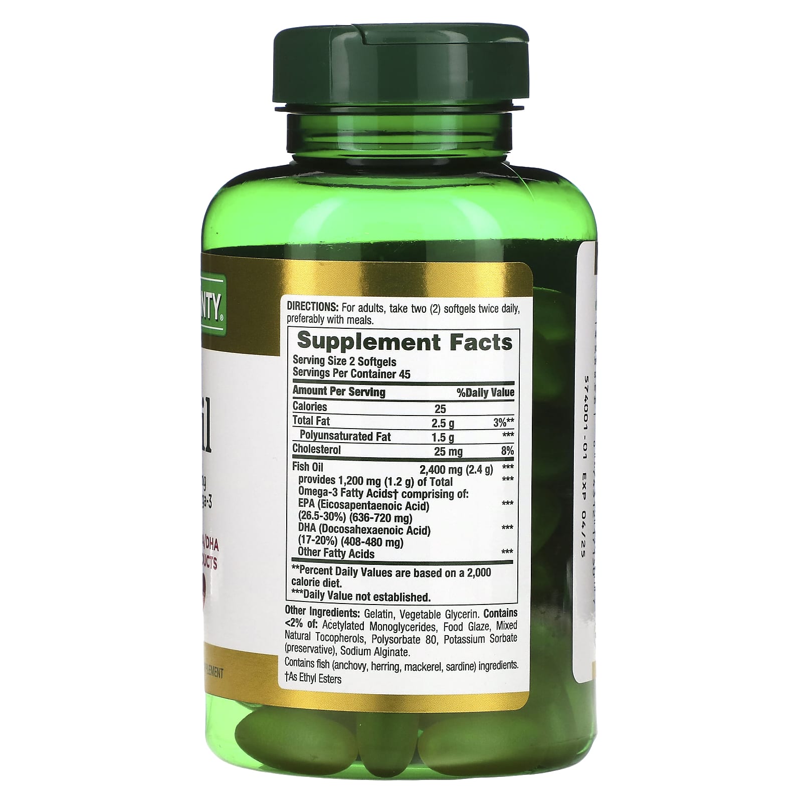 Nature's Bounty, Odorless Fish Oil, 90 Coated Softgels (1,200 mg per Softgel) - Image 2
