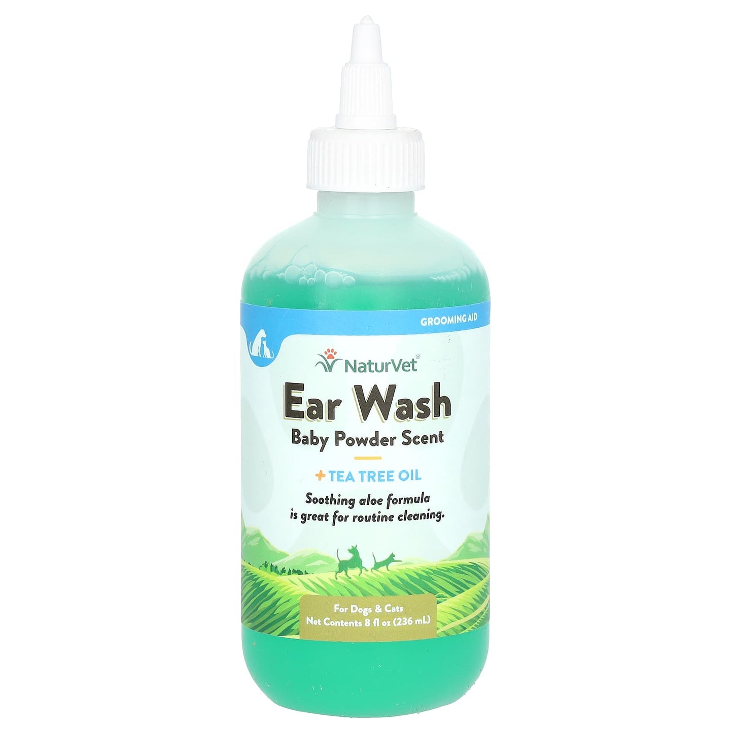NaturVet, Ear Wash + Tea Tree Oil, For Dogs & Cats, Baby Powder Scent, 8 fl oz (236 ml) - Image 1