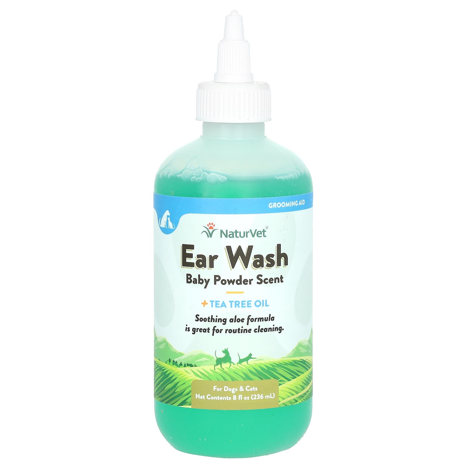 NaturVet, Ear Wash + Tea Tree Oil, For Dogs & Cats, Baby Powder Scent, 8 fl oz (236 ml) - Image 1