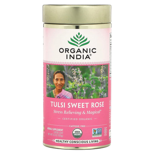 Organic India, Tulsi Sweet Rose, Caffeine-Free, 3.5 oz (100 g) - Image 1