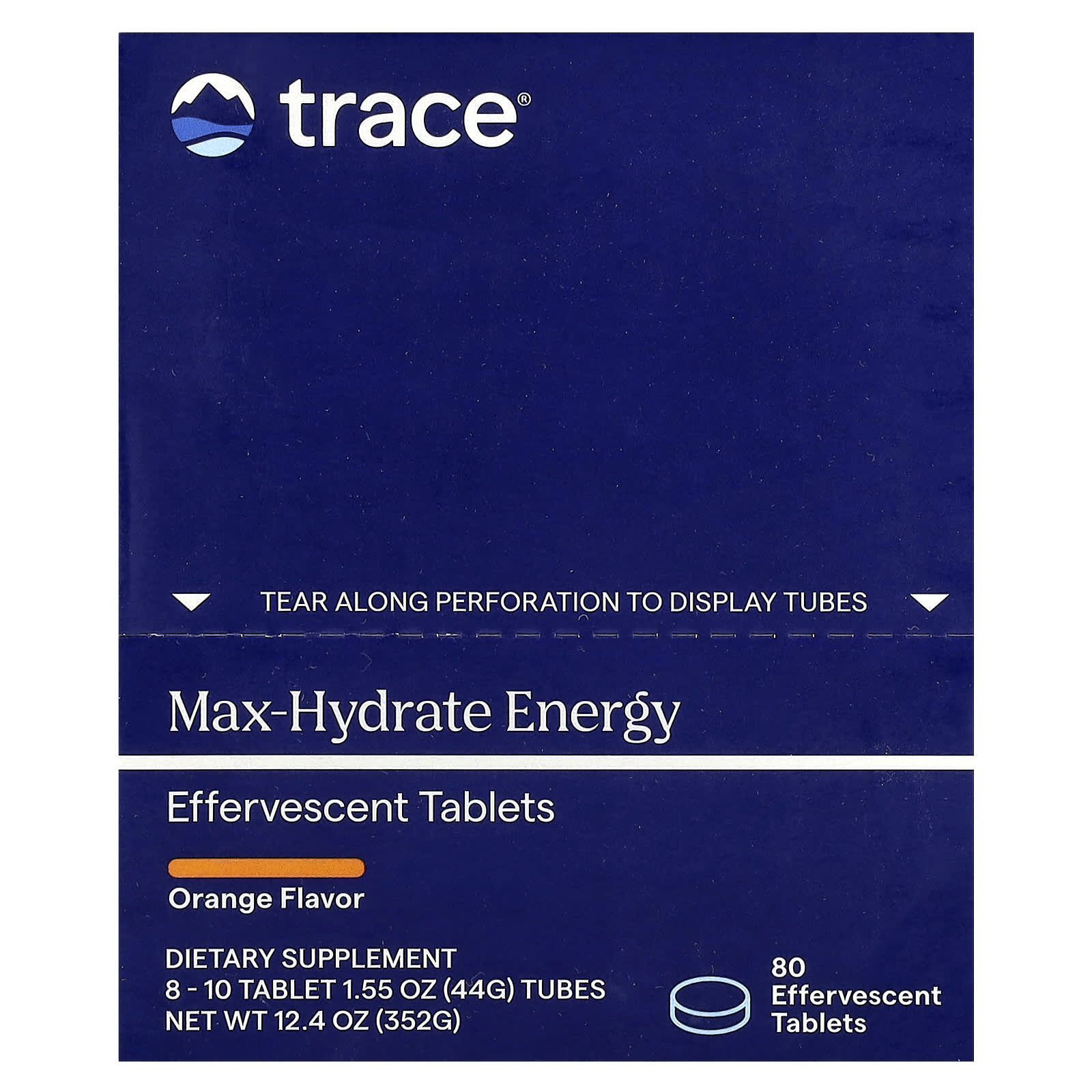 Trace, Max-Hydrate Energy Effervescent Tablets, Orange, 8 - 10 Tablet 1.55 oz (44 g) Tubes - Image 1
