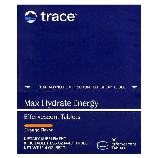 Trace, Max-Hydrate Energy Effervescent Tablets, Orange, 8 - 10 Tablet 1.55 oz (44 g) Tubes - Image 1