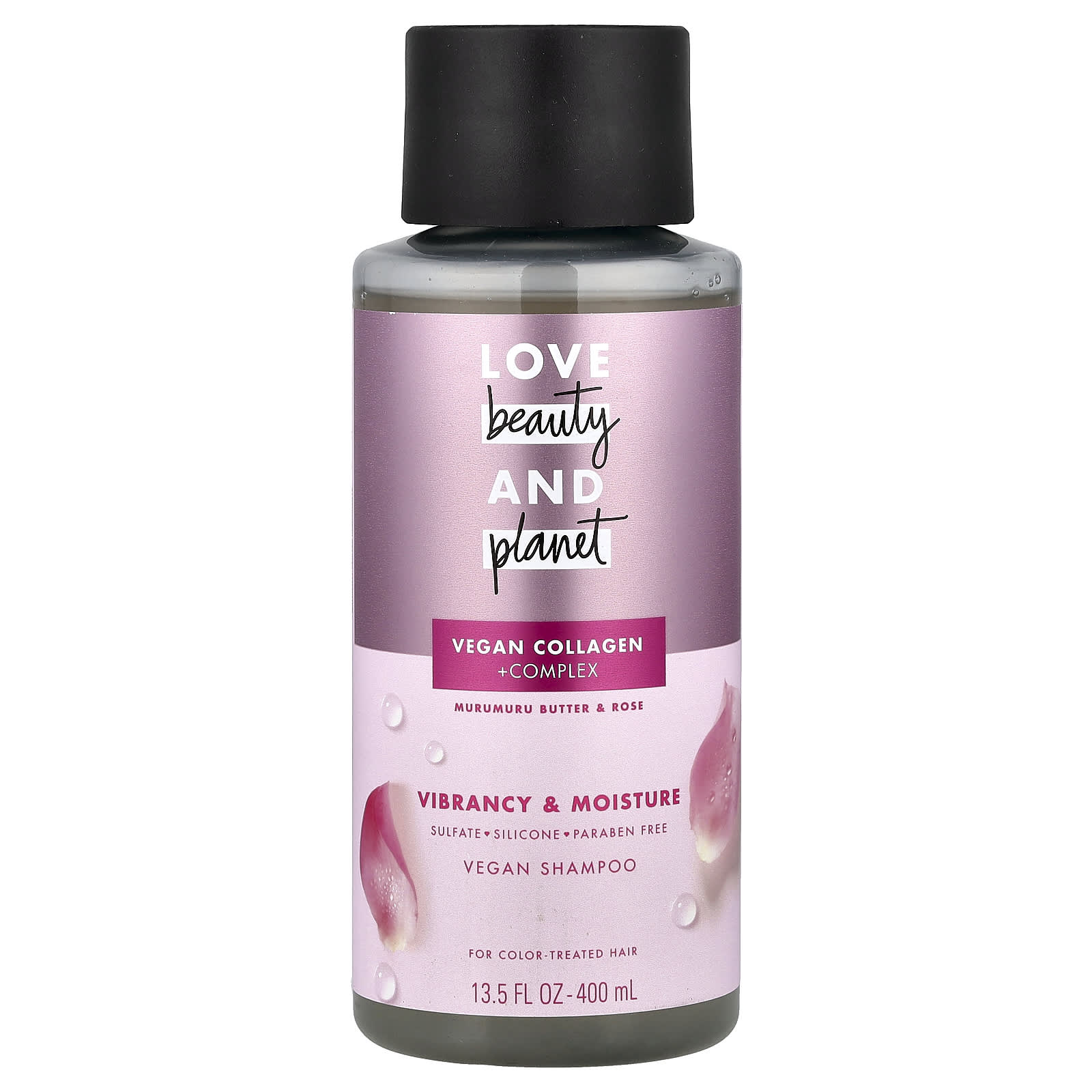 Love Beauty and Planet, Vegan Shampoo, Collagen + Complex, For Color-Treated Hair, Murumuru Butter & Rose , 13.5 fl oz (400 ml) - Image 1