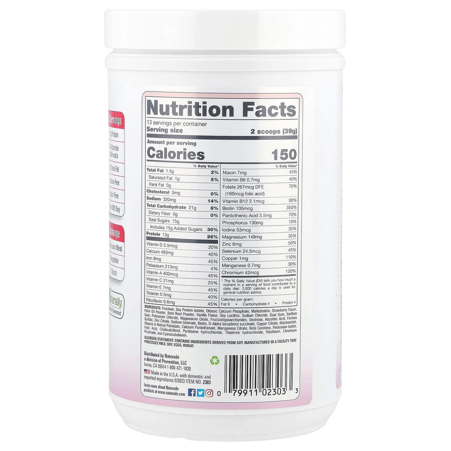 Naturade, Total Soy®, Meal Replacement, Strawberry Cream, 1 lb 1.88 oz (507 g) - Image 2
