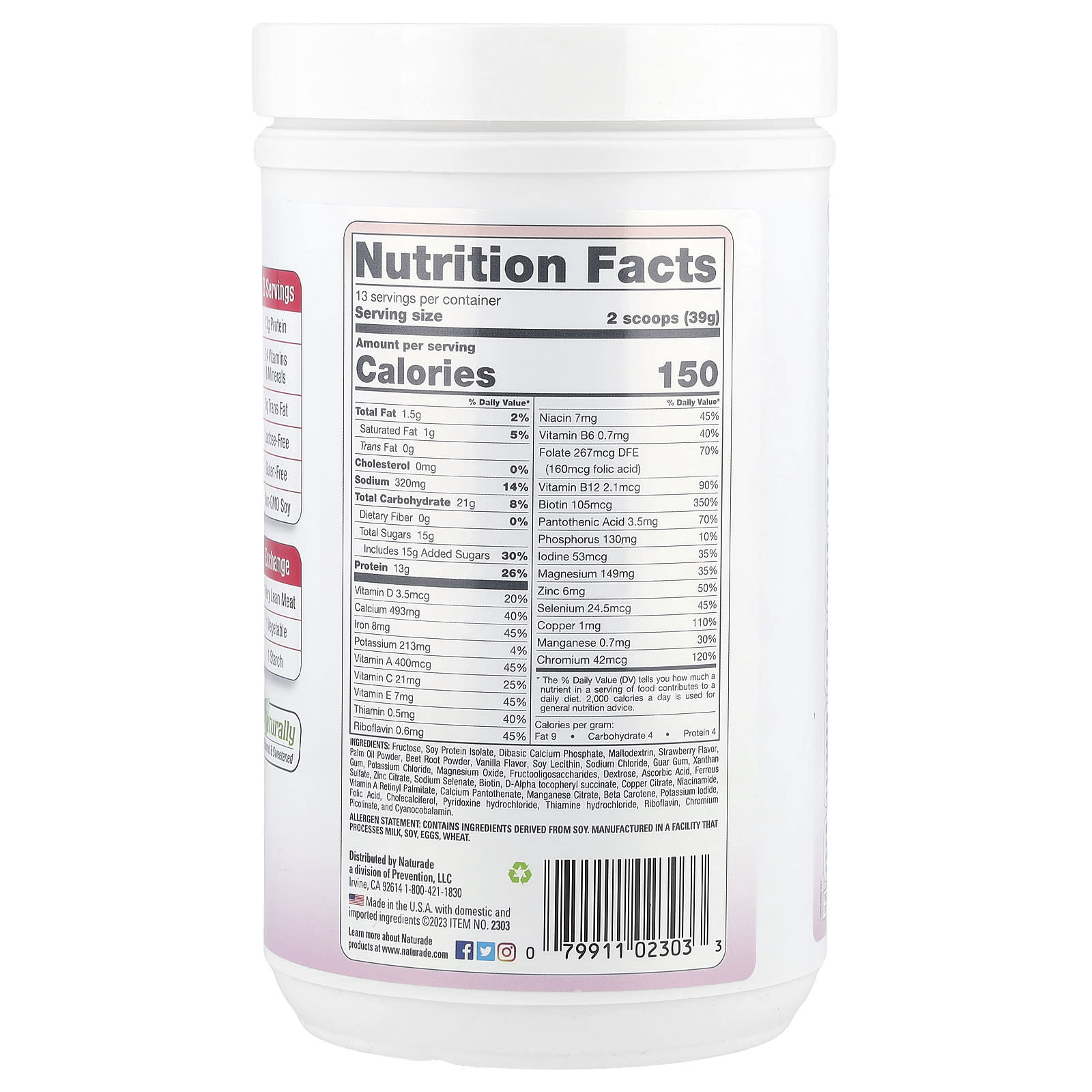 Naturade, Total Soy®, Meal Replacement, Strawberry Cream, 1 lb 1.88 oz (507 g) - Image 2