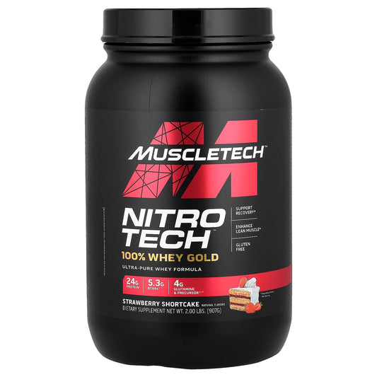 MuscleTech, Nitro-Tech® 100% Whey Gold, Strawberry Shortcake, 2 lbs (907 g) - Image 1