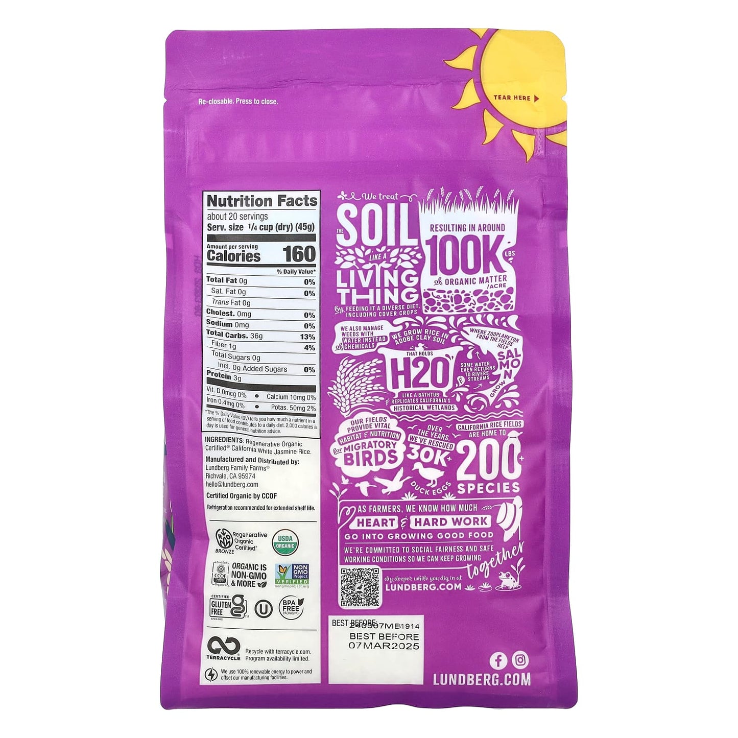 Lundberg, Organic White Rice, Jasmine, 32 oz  (907 g) - Image 2