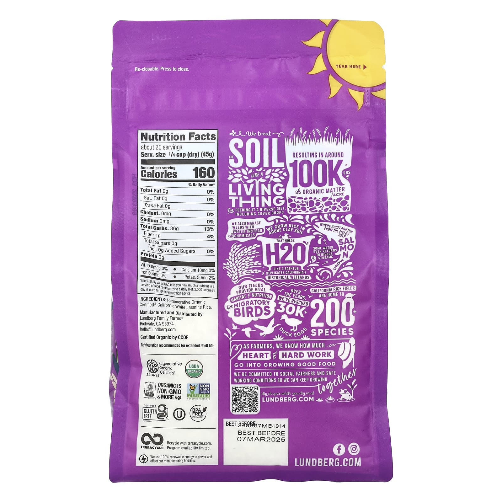 Lundberg, Organic White Rice, Jasmine, 32 oz  (907 g) - Image 2