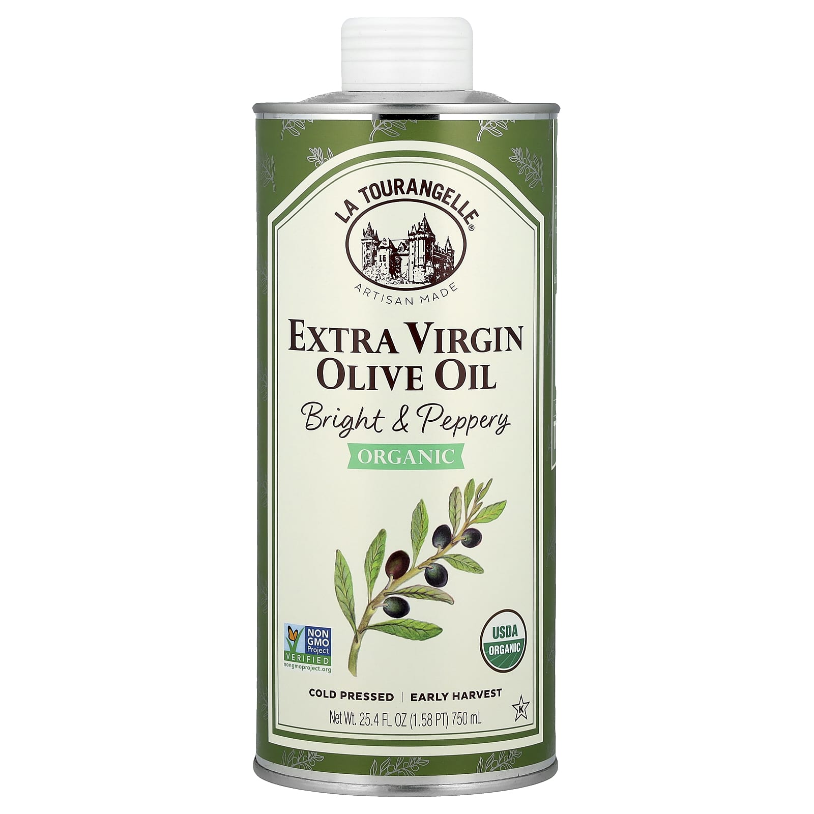La Tourangelle, Organic Extra Virgin Olive Oil, Bright & Peppery, 25.4 fl oz (750 ml) - Image 1