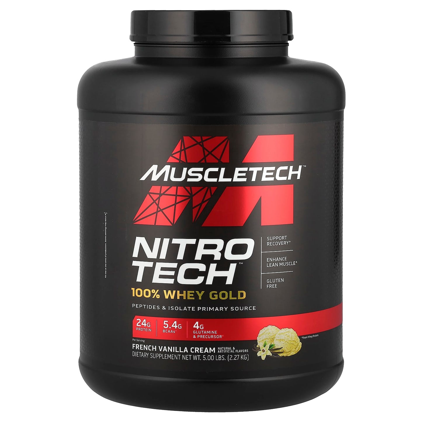 MuscleTech, Nitro-Tech™ 100% Whey Gold, French Vanilla Cream, 5 lbs (2.27 kg) - Image 1