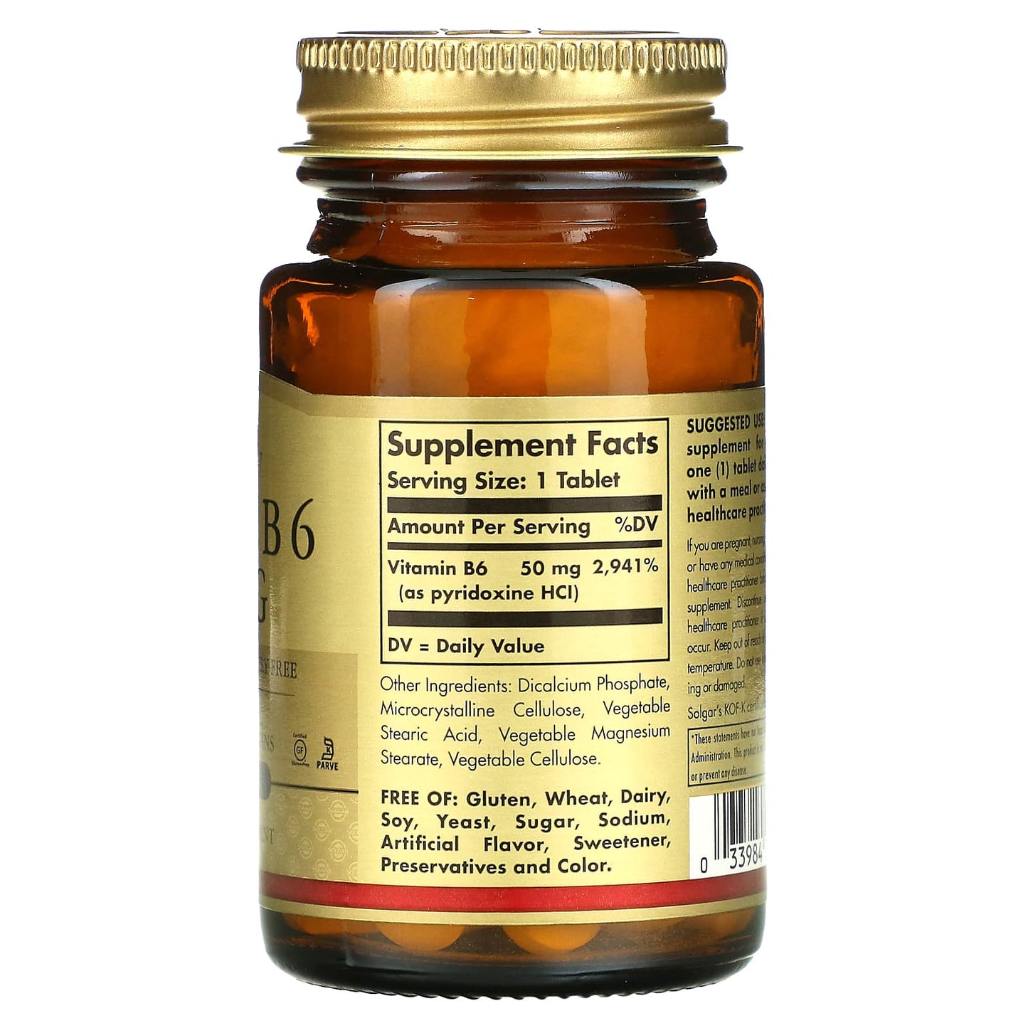 Solgar, Vitamin B6, 50 mg, 100 Tablets - Image 2
