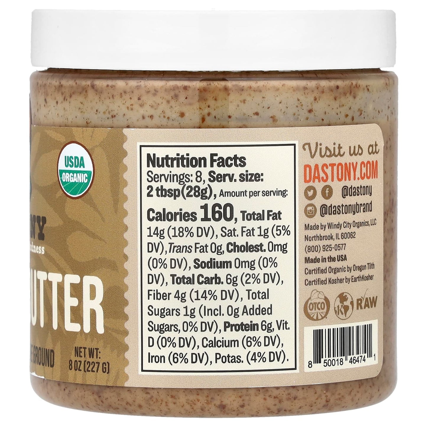 Dastony Organic Ultra Smooth Almond Butter 8 oz - USDA Certified - Image 2