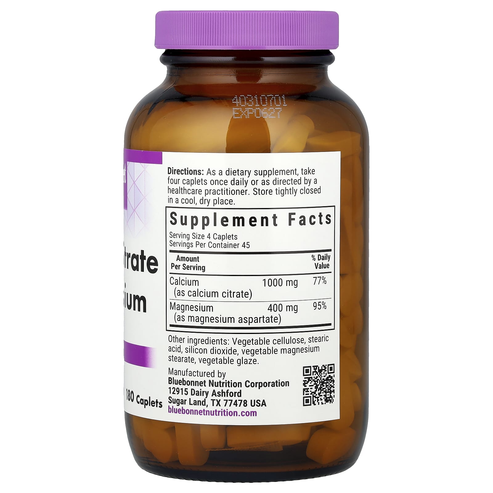 Bluebonnet Nutrition Calcium Citrate & Magnesium Supplement, 180 Caplets - Image 2