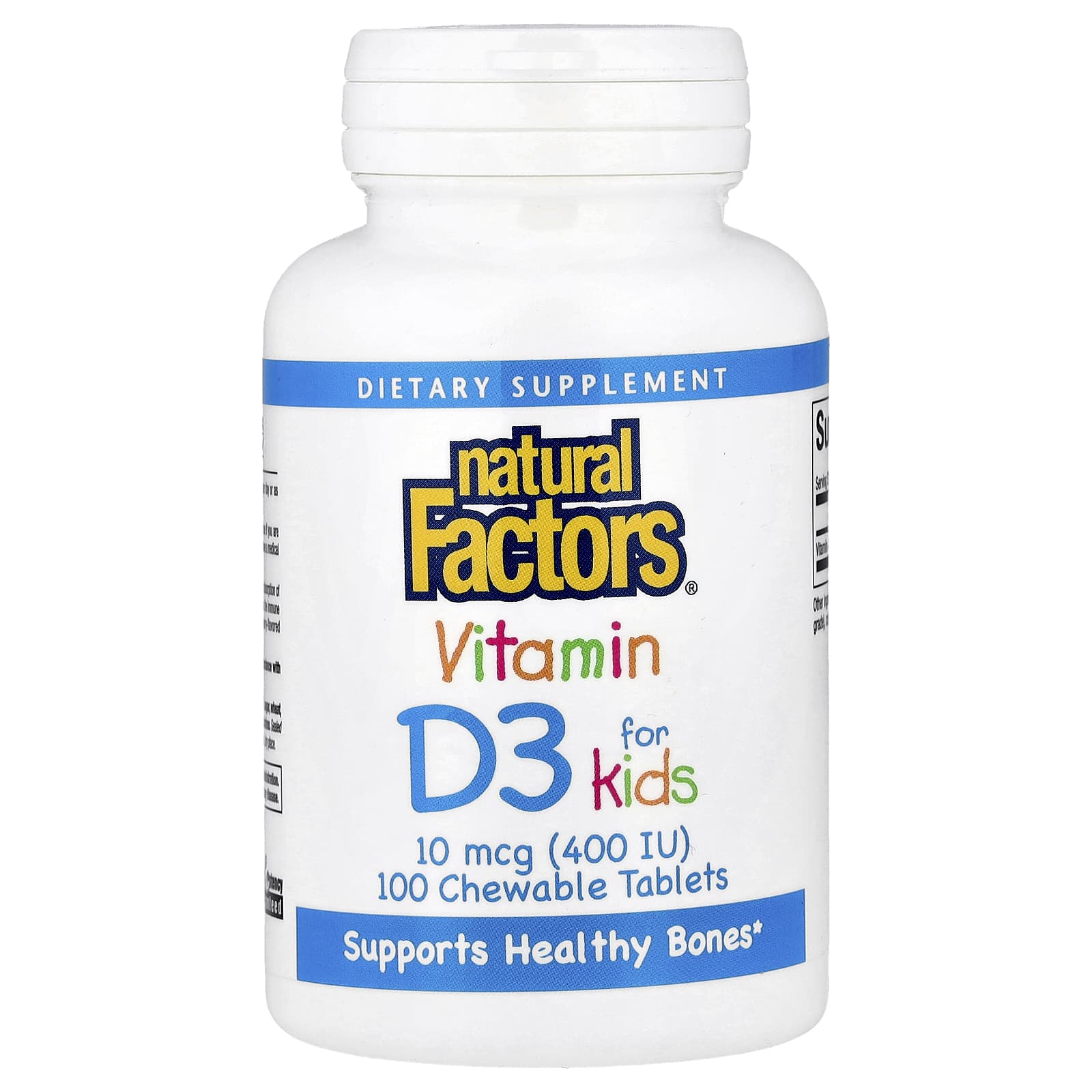 Natural Factors, Vitamin D3 for Kids, Strawberry, 10 mcg (400 IU), 100 Chewable Tablets - Image 1