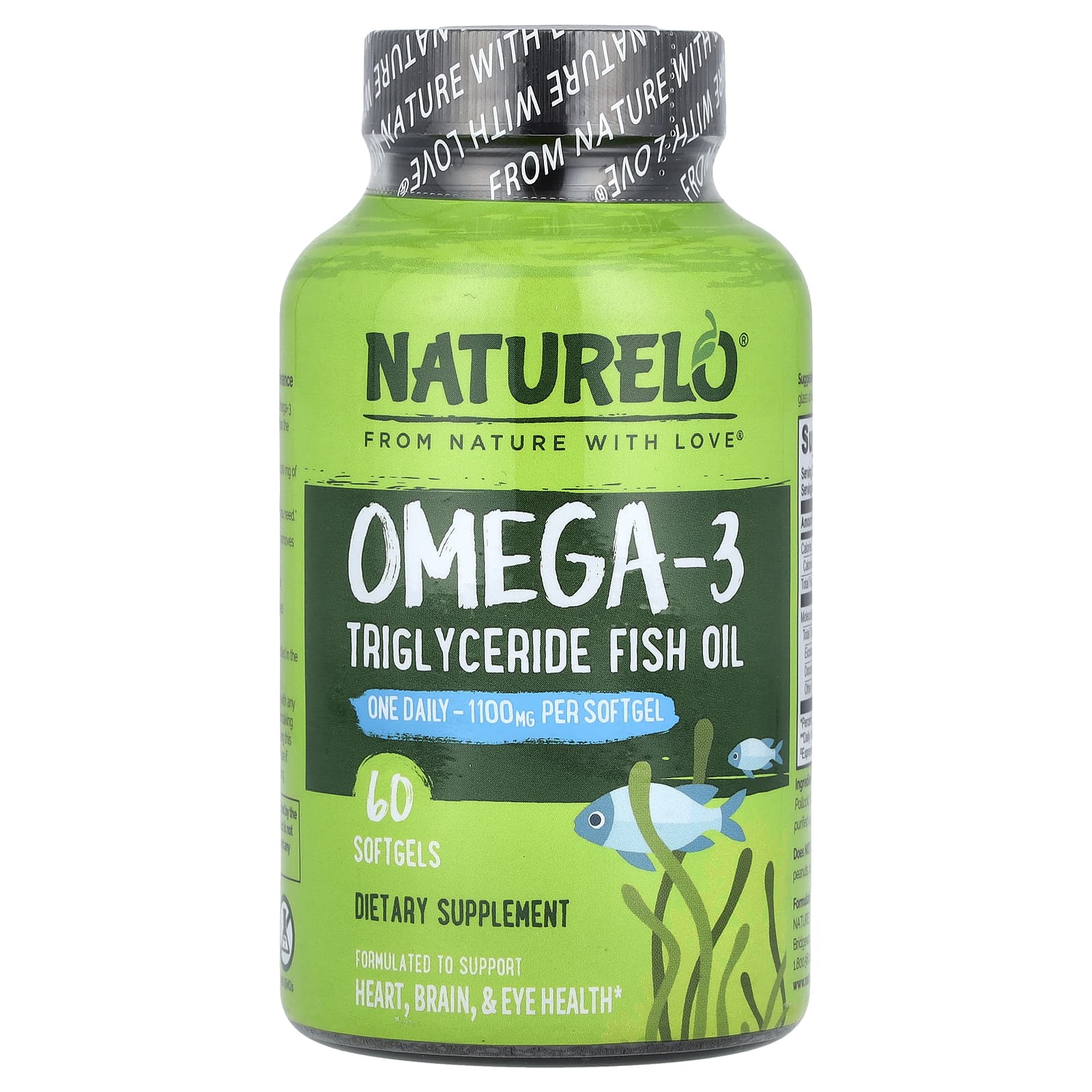 NATURELO, Omega-3 Triglyceride Fish Oil, 1,100 mg, 60 Softgels - Image 1