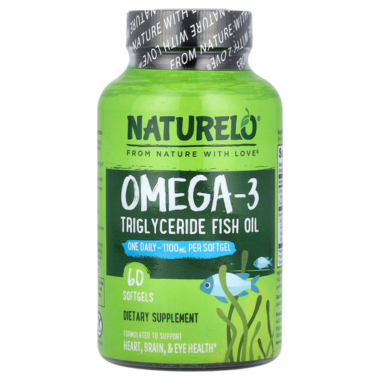NATURELO, Omega-3 Triglyceride Fish Oil, 1,100 mg, 60 Softgels - Image 1