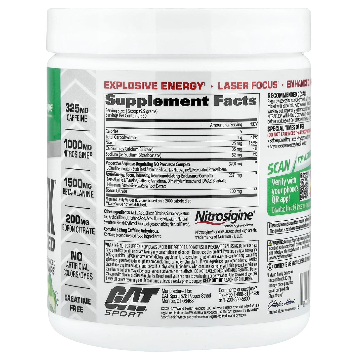 GAT NITRAFLEX Advanced Pre-Workout Supplement, Green Apple, 285g - Image 2