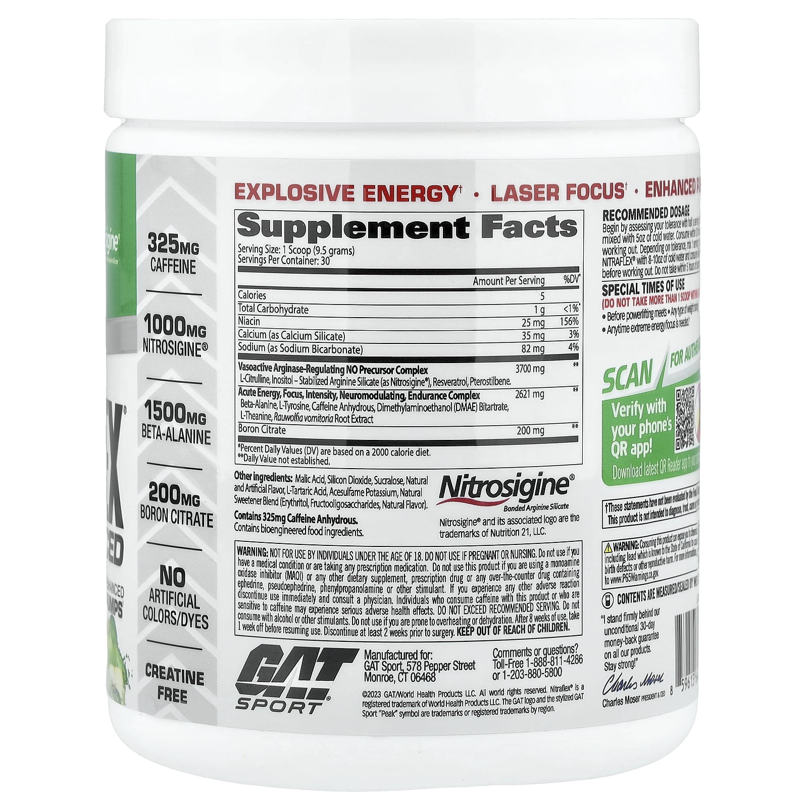 GAT NITRAFLEX Advanced Pre-Workout Supplement, Green Apple, 285g - Image 2
