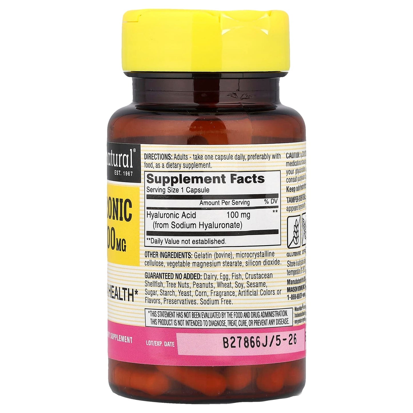 Mason Natural, Hyaluronic Acid, 100 mg, 30 Capsules - Image 2