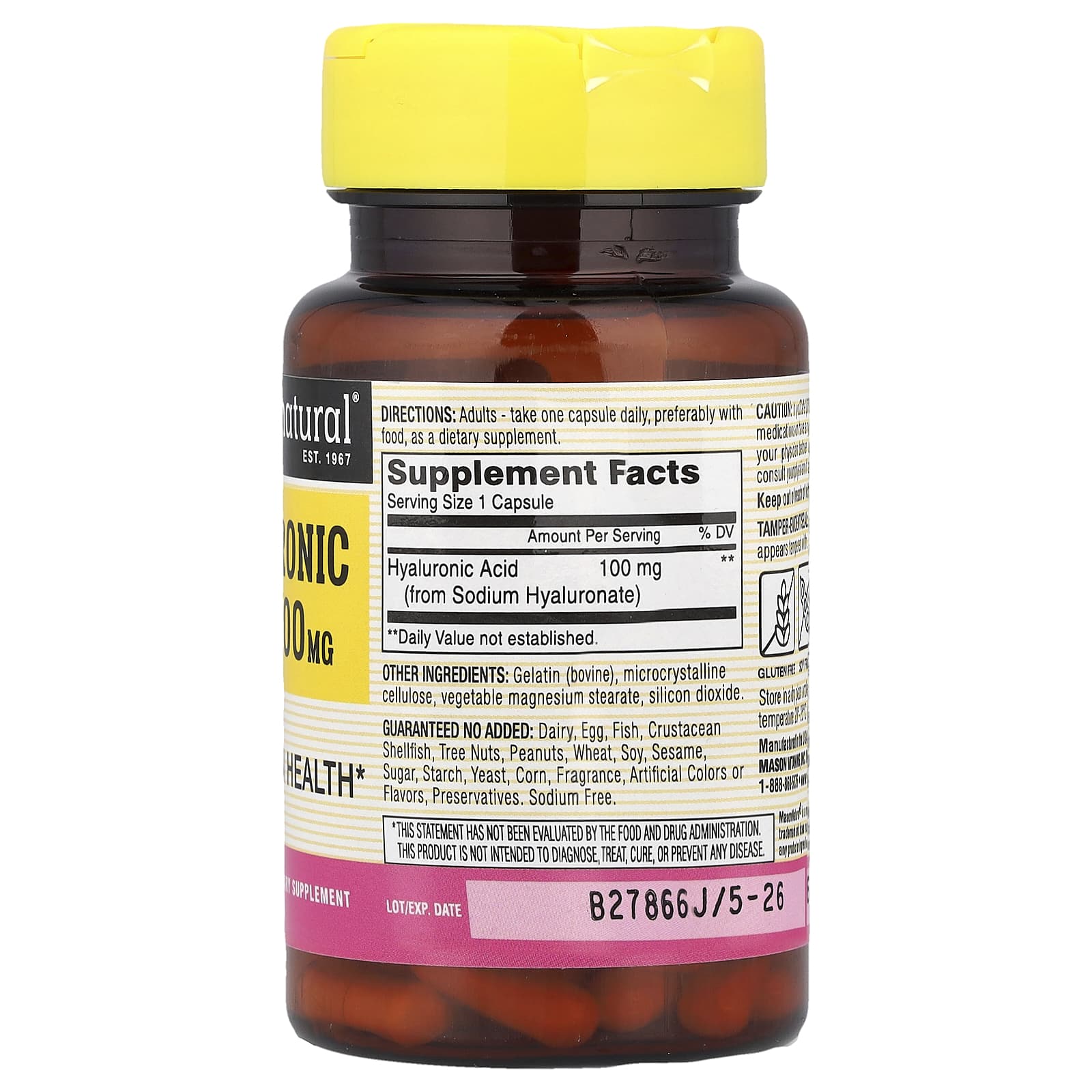 Mason Natural, Hyaluronic Acid, 100 mg, 30 Capsules - Image 2