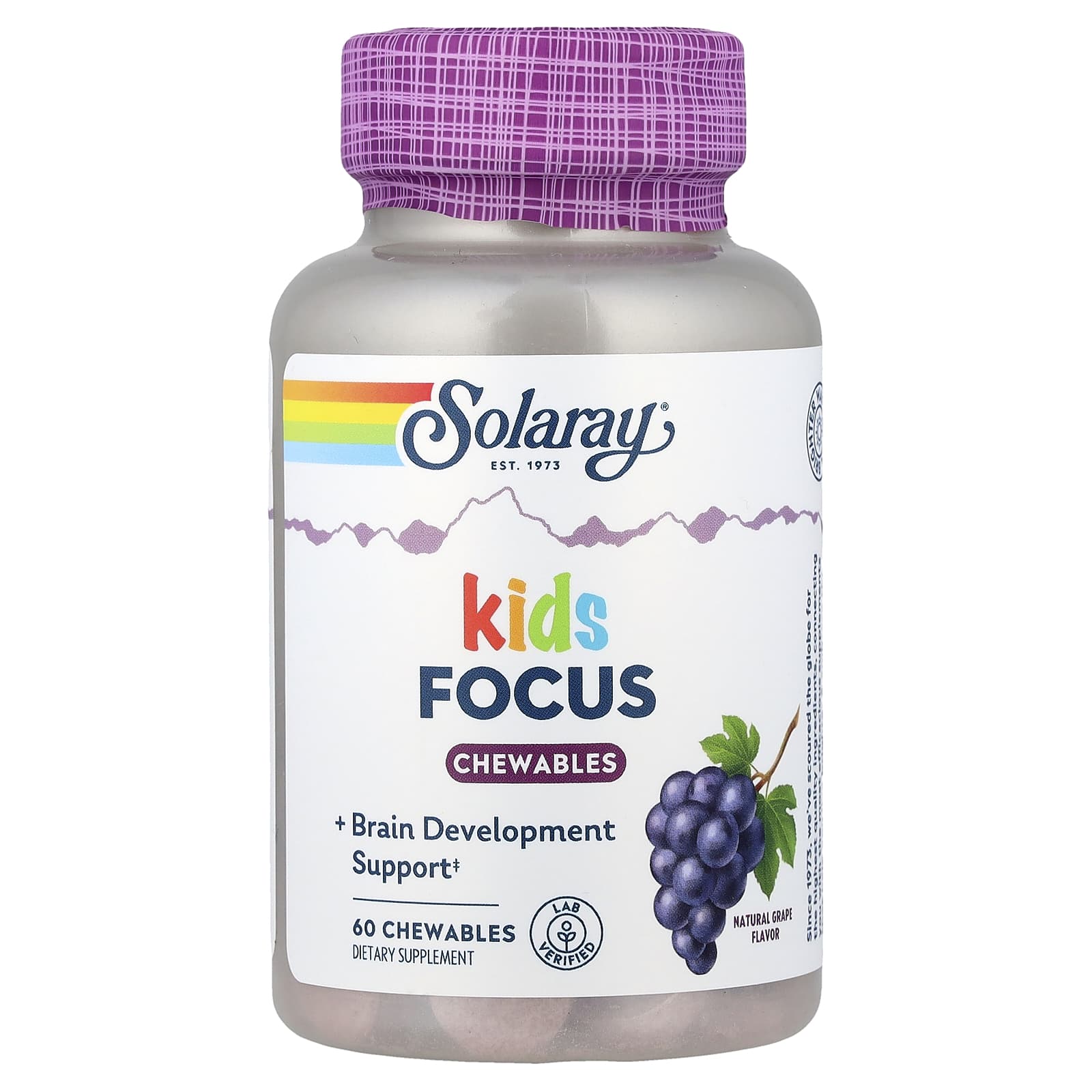 Solaray, Kids Focus Chewables, Natural Grape, 60 Chewables - Image 1