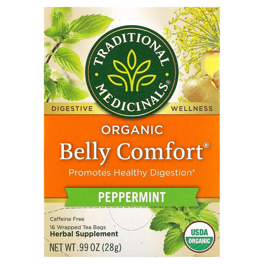 Traditional Medicinals, Organic Belly Comfort, Peppermint, Caffeine Free, 16 Wrapped Tea Bags, 0.99 oz (28 g) - Image 1