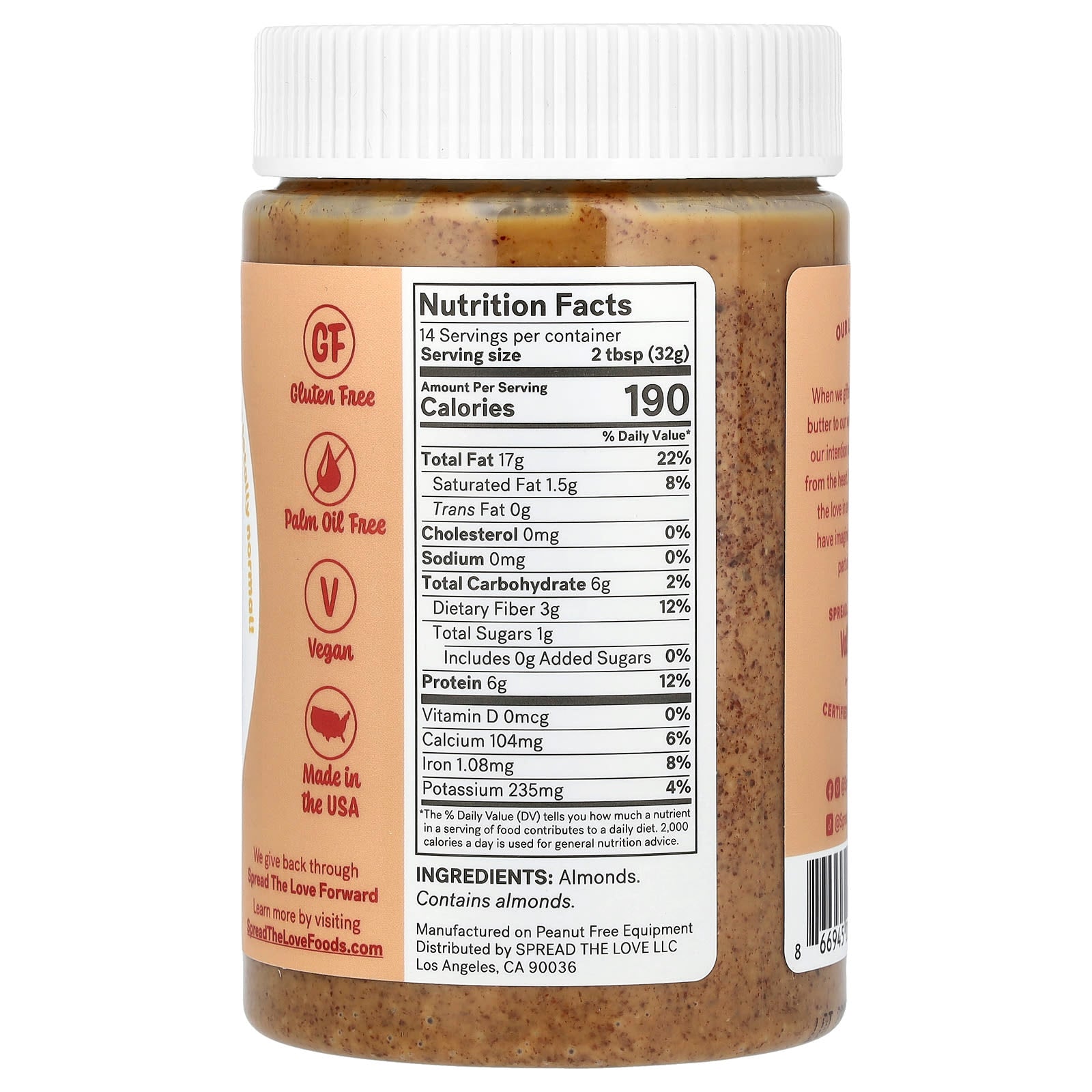 Spread The Love, Almond Butter, Unsalted, 16 oz ( 454 g) - Image 2