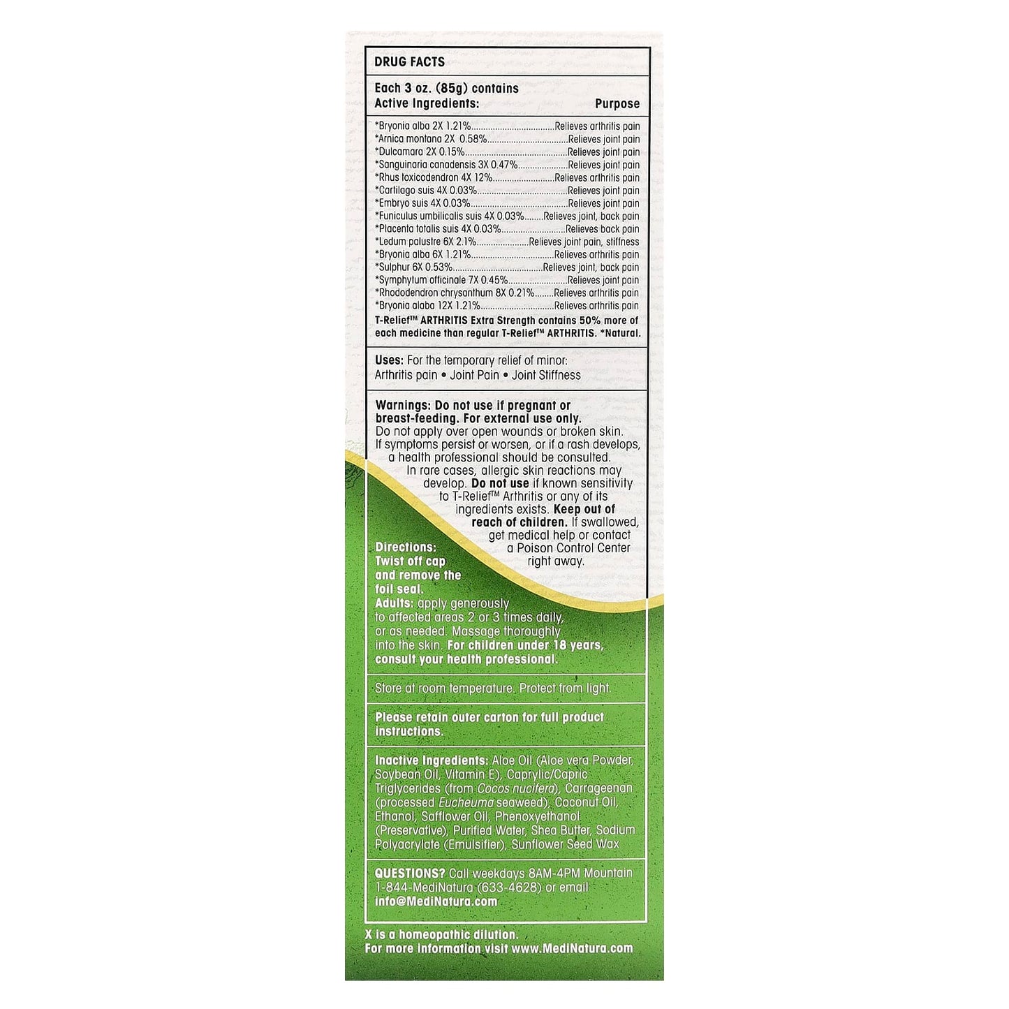 MediNatura, T-Relief, Arnica +12, Arthritis Pain Relief Cream, Extra Strength , 3 oz (85 g) - Image 2