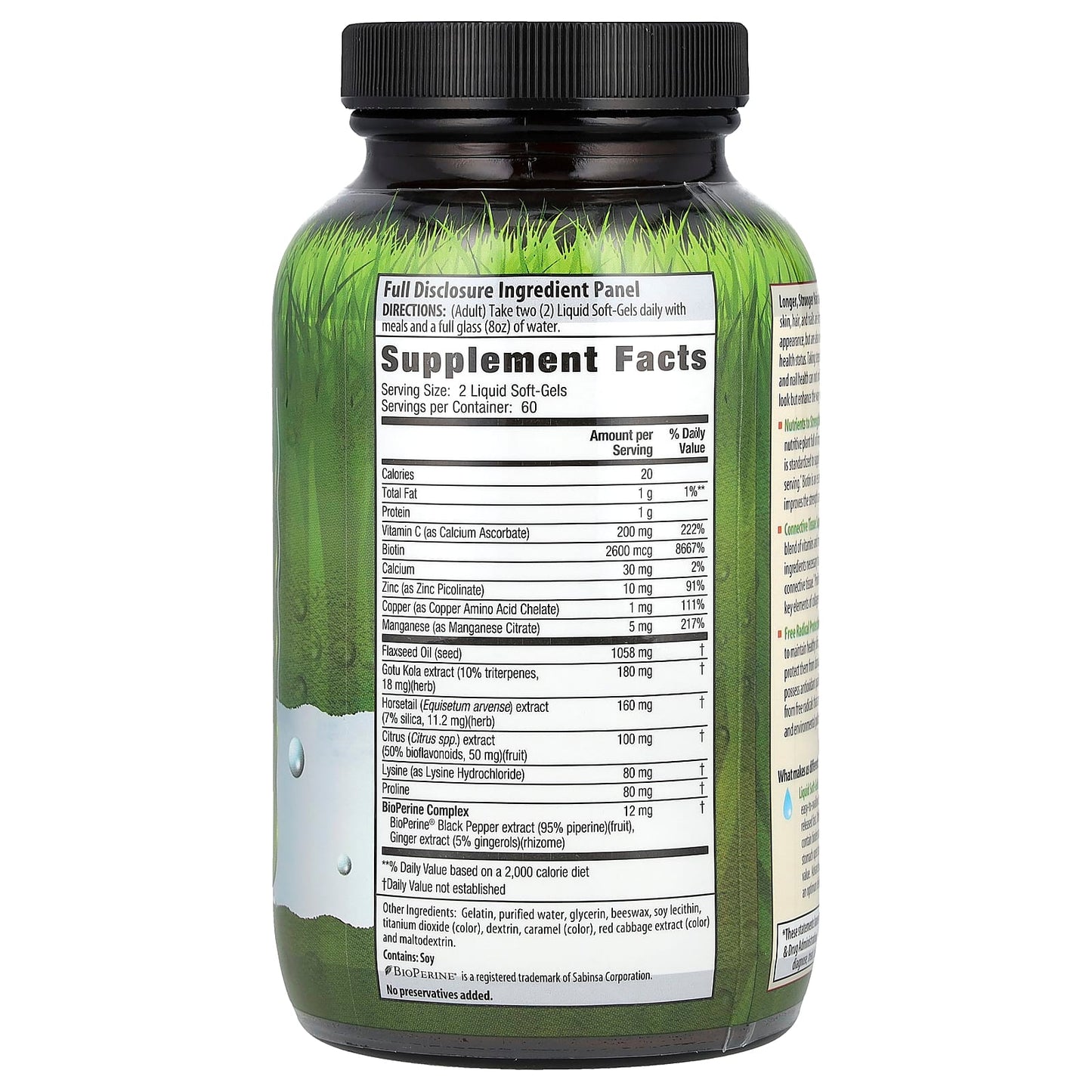 Irwin Naturals Biotin Rich Hair, Nail, Skin Support - 120 Liquid Soft-Gels - Image 2