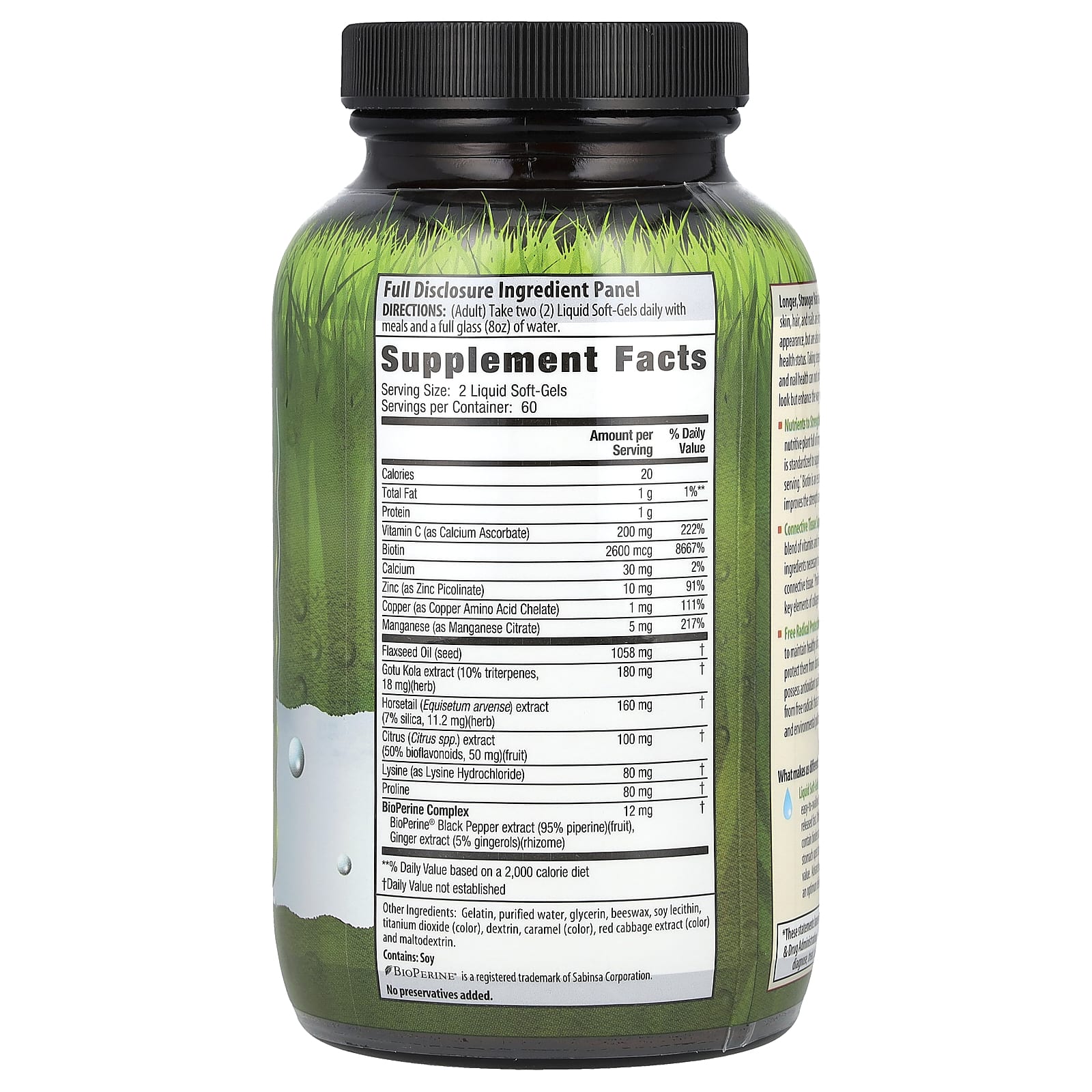 Irwin Naturals Biotin Rich Hair, Nail, Skin Support - 120 Liquid Soft-Gels - Image 2