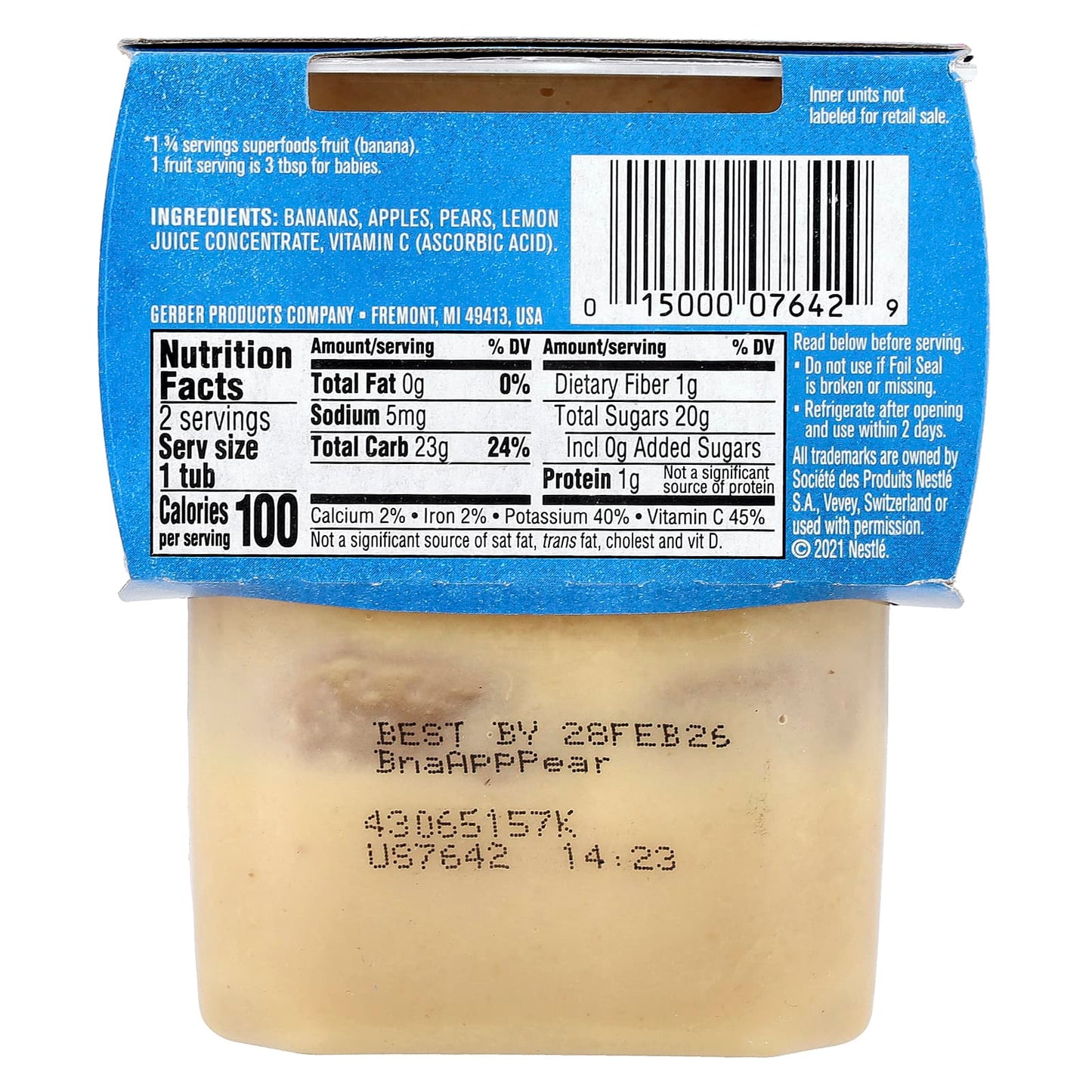 Gerber Baby Food, Natural 2nd Foods Banana Apple Pear, 2 Pack - Image 2