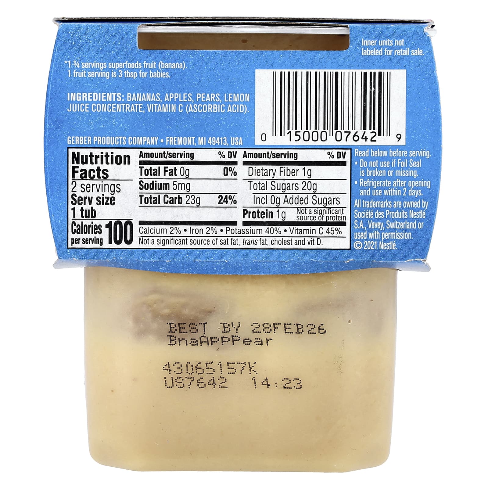 Gerber Baby Food, Natural 2nd Foods Banana Apple Pear, 2 Pack - Image 2