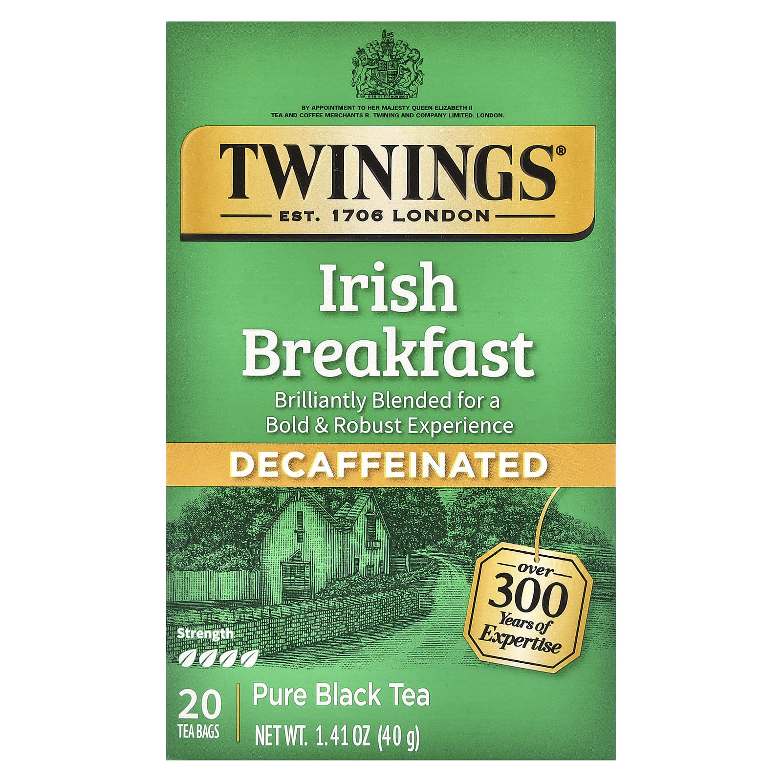 Twinings, Pure Black Tea, Irish Breakfast, Decaffeinated, 20 Tea Bags, 1.41 oz (40 g) - Image 1